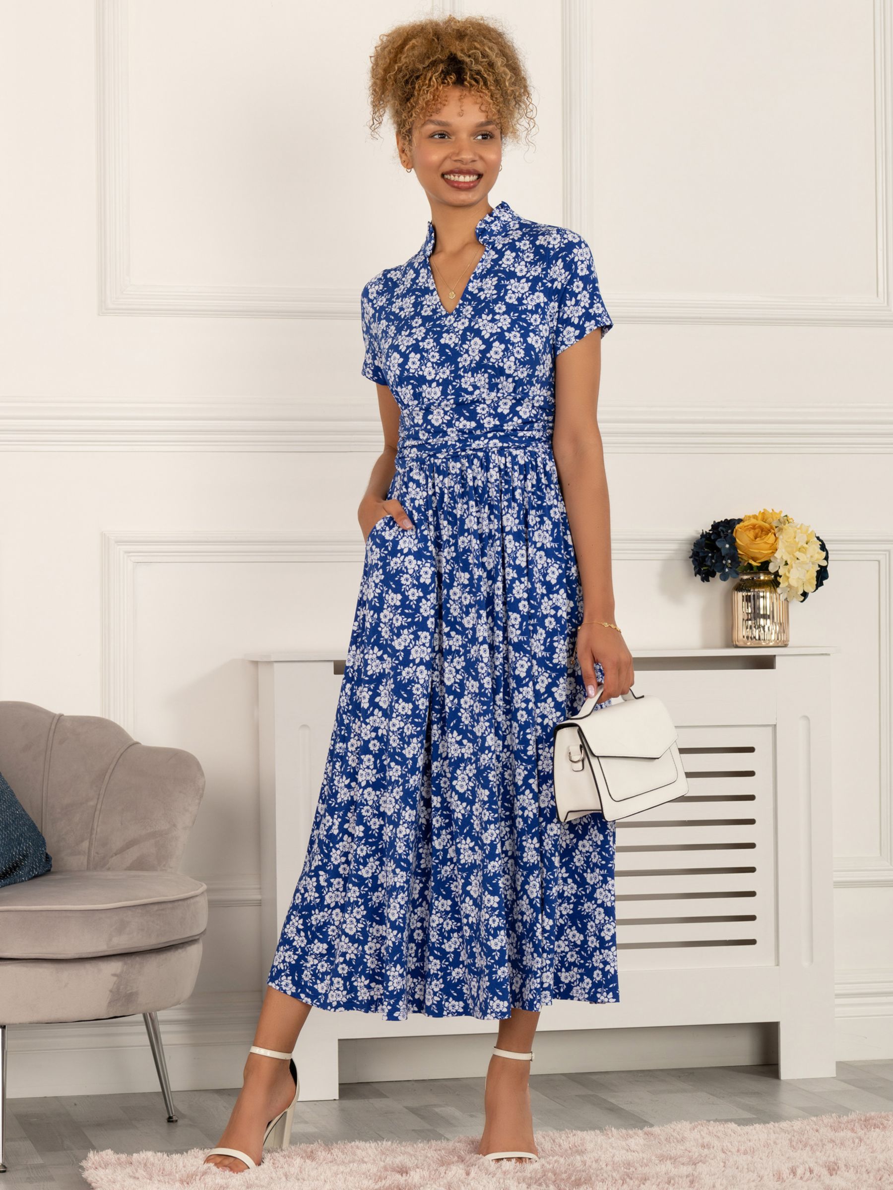 Jolie Moi Mabrouka Stand Neck Floral Dress, Blue at John Lewis & Partners