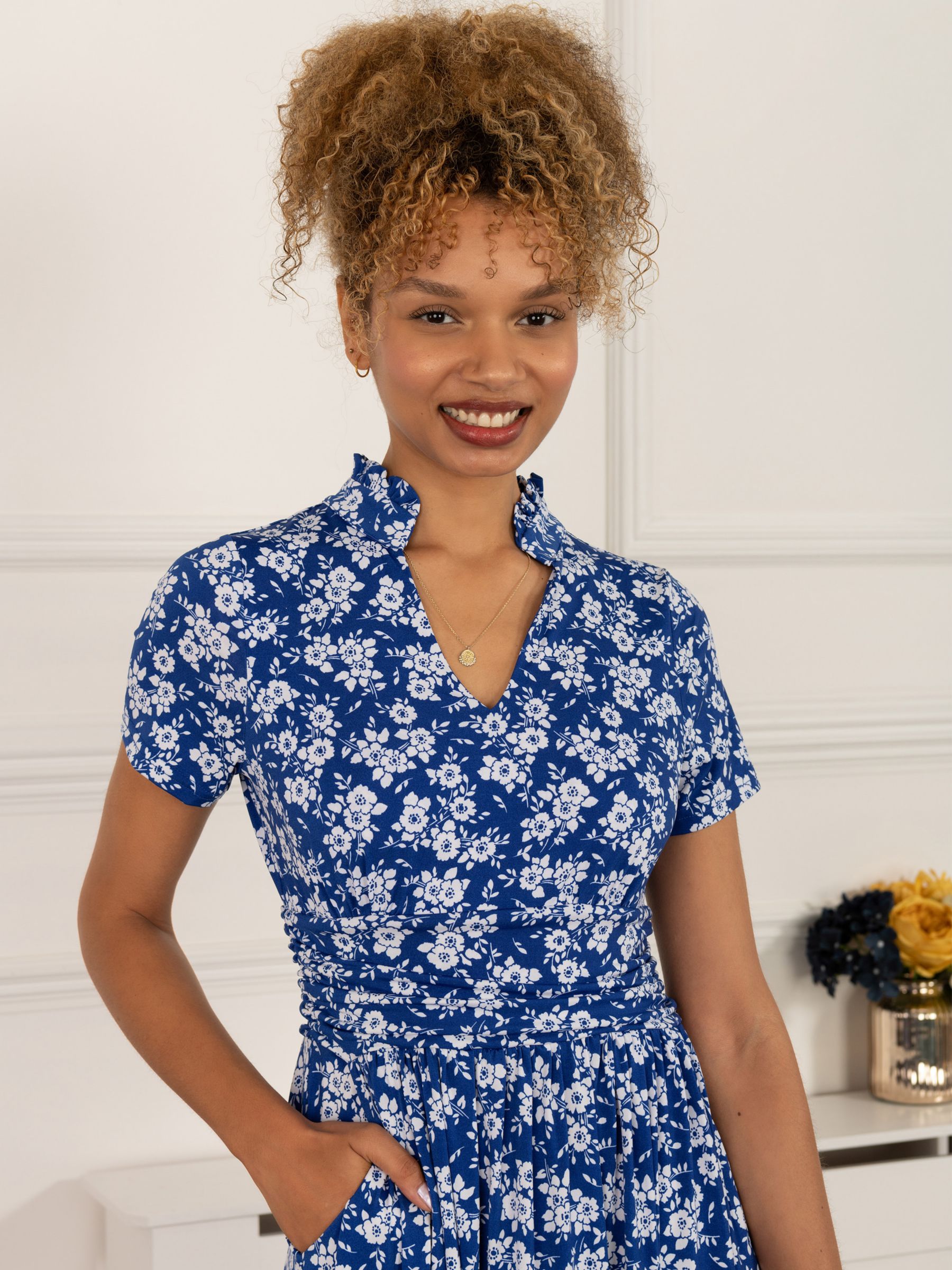 Jolie Moi Mabrouka Stand Neck Floral Dress, Blue at John Lewis & Partners