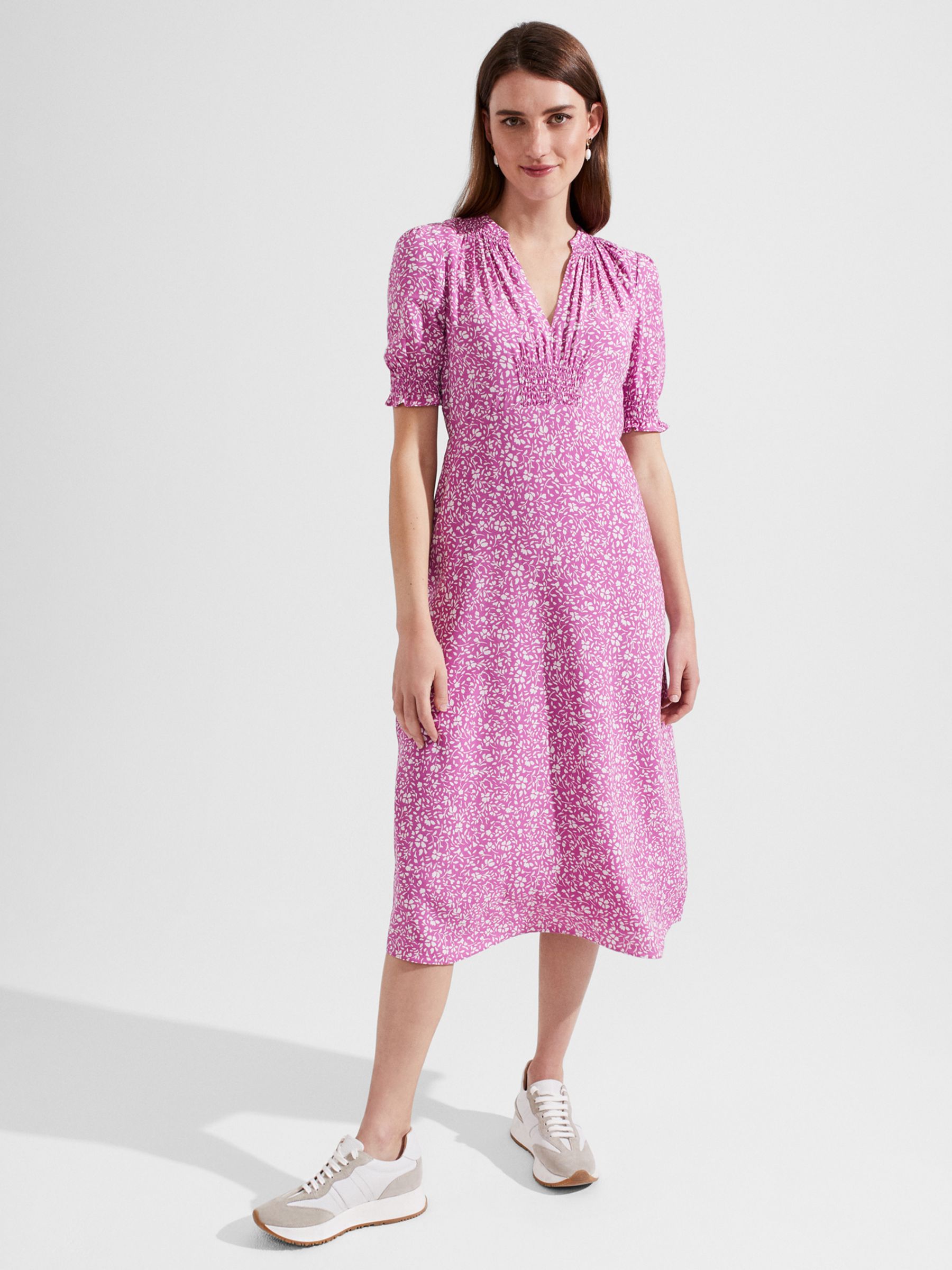 Hobbs Tullia Floral Midi Dress, Pink/Ivory at John Lewis & Partners
