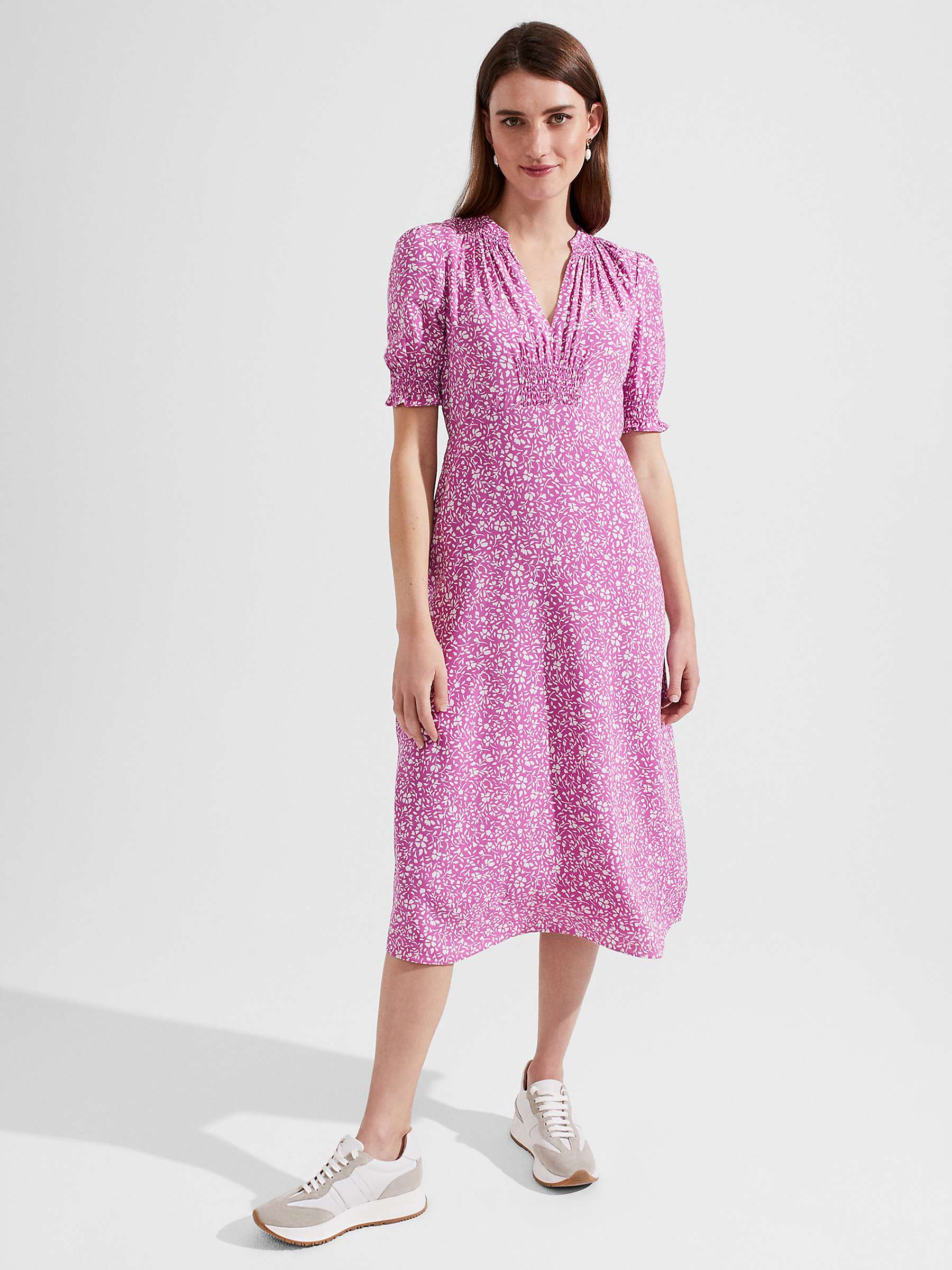 Buy Hobbs Tullia Floral Midi Dress, Pink/Ivory Online at johnlewis.com