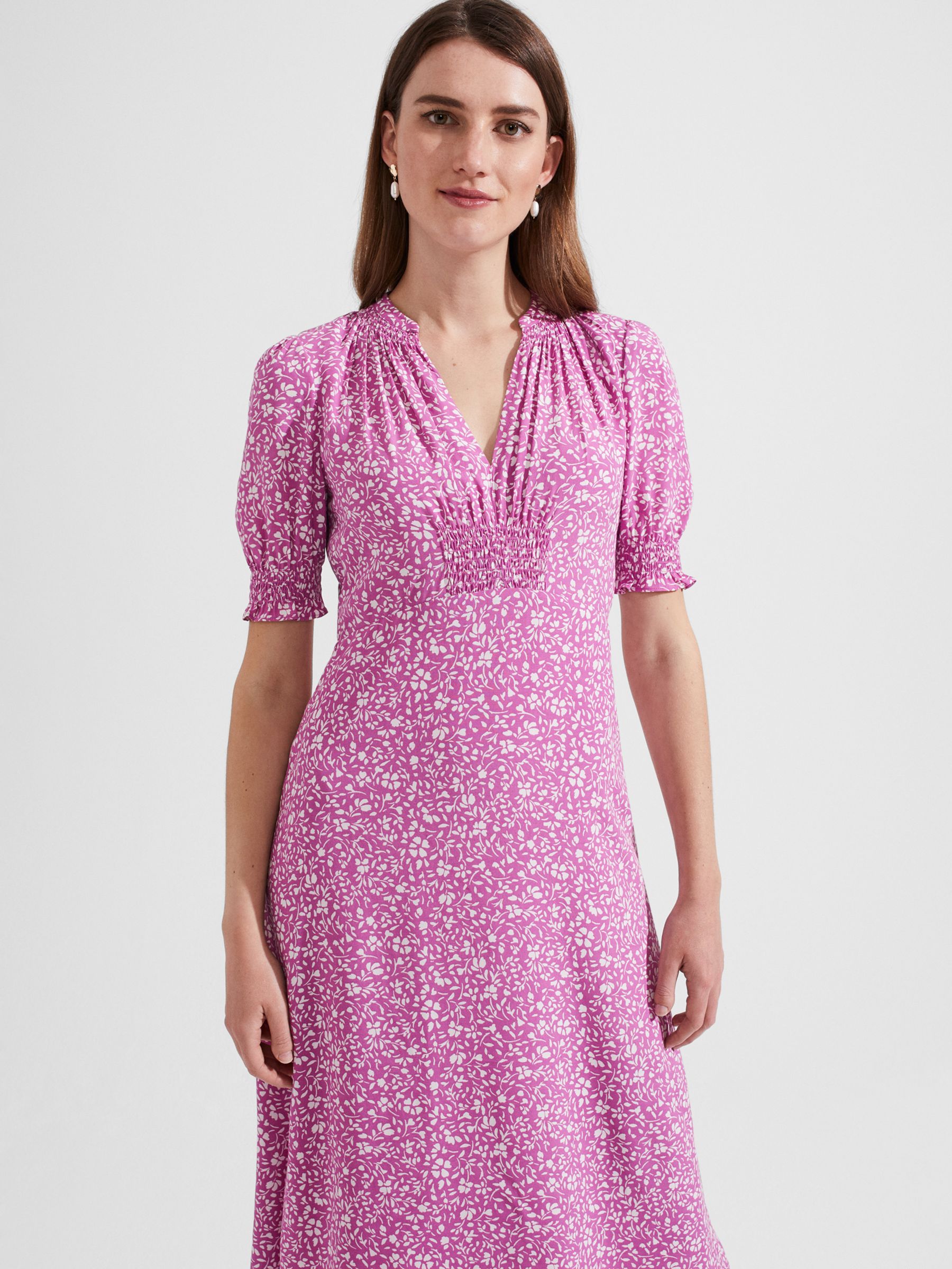 Hobbs Tullia Floral Midi Dress, Pink/Ivory, 8