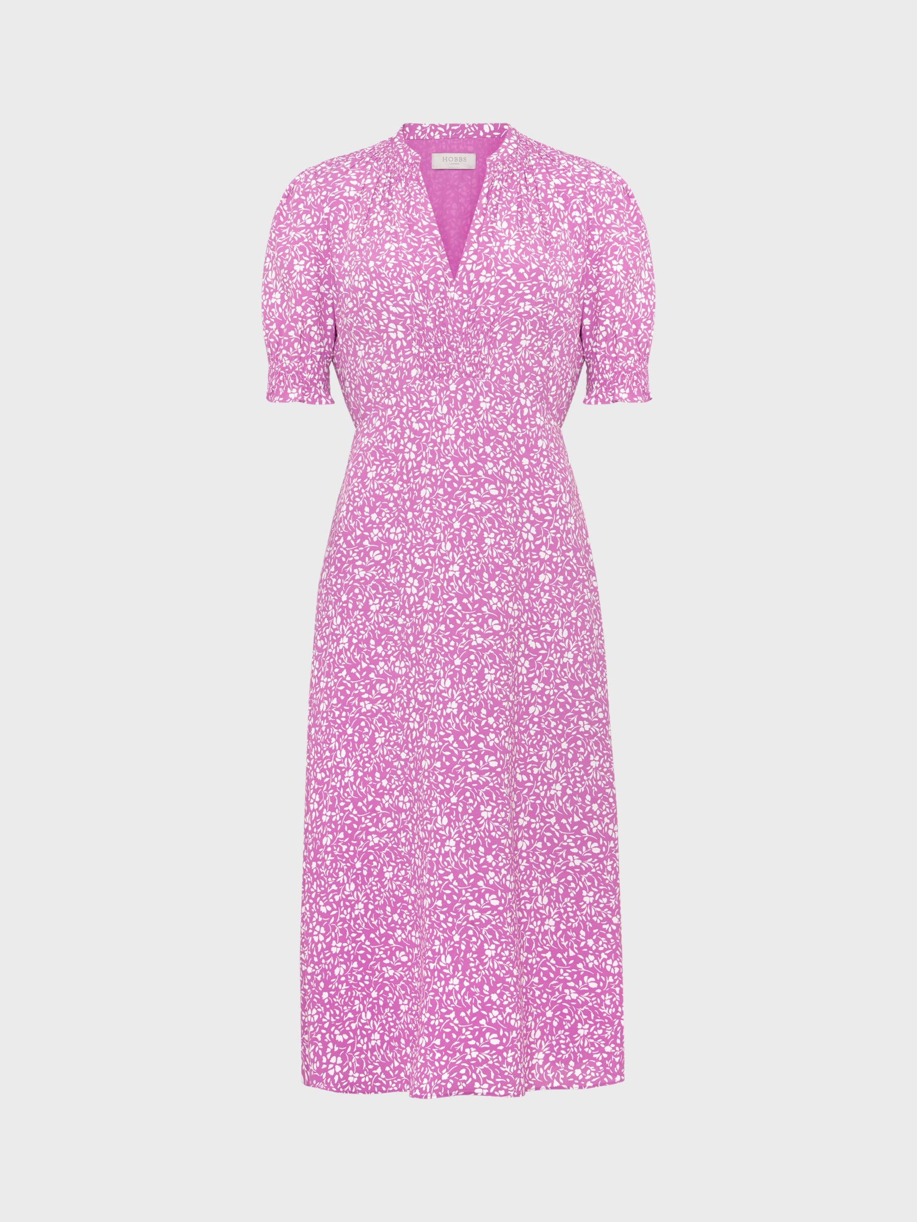Hobbs Tullia Floral Midi Dress, Pink/Ivory, 8