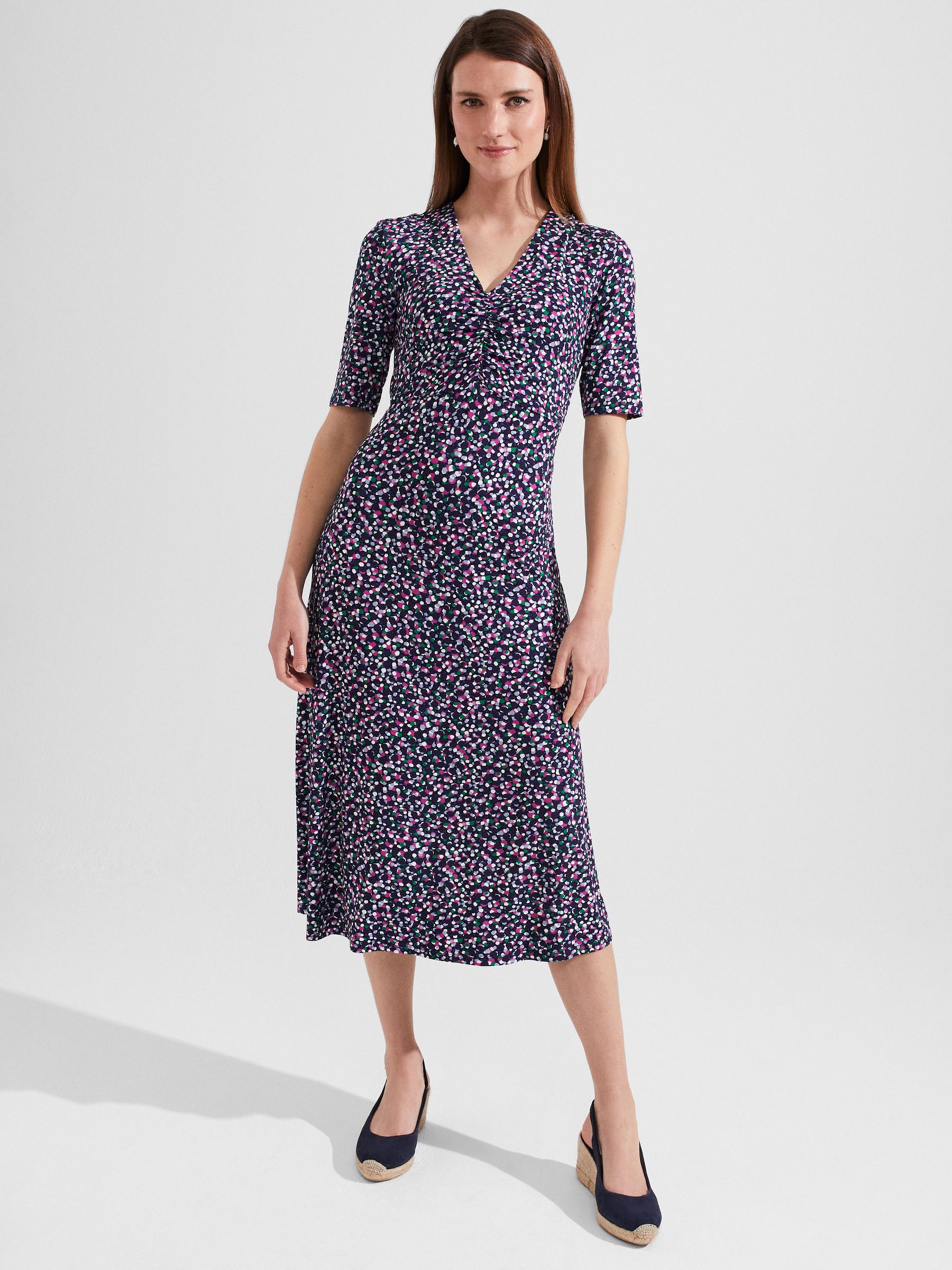 Hobbs Frankie Spot Print Midi Dress, Navy/Multi at John Lewis & Partners
