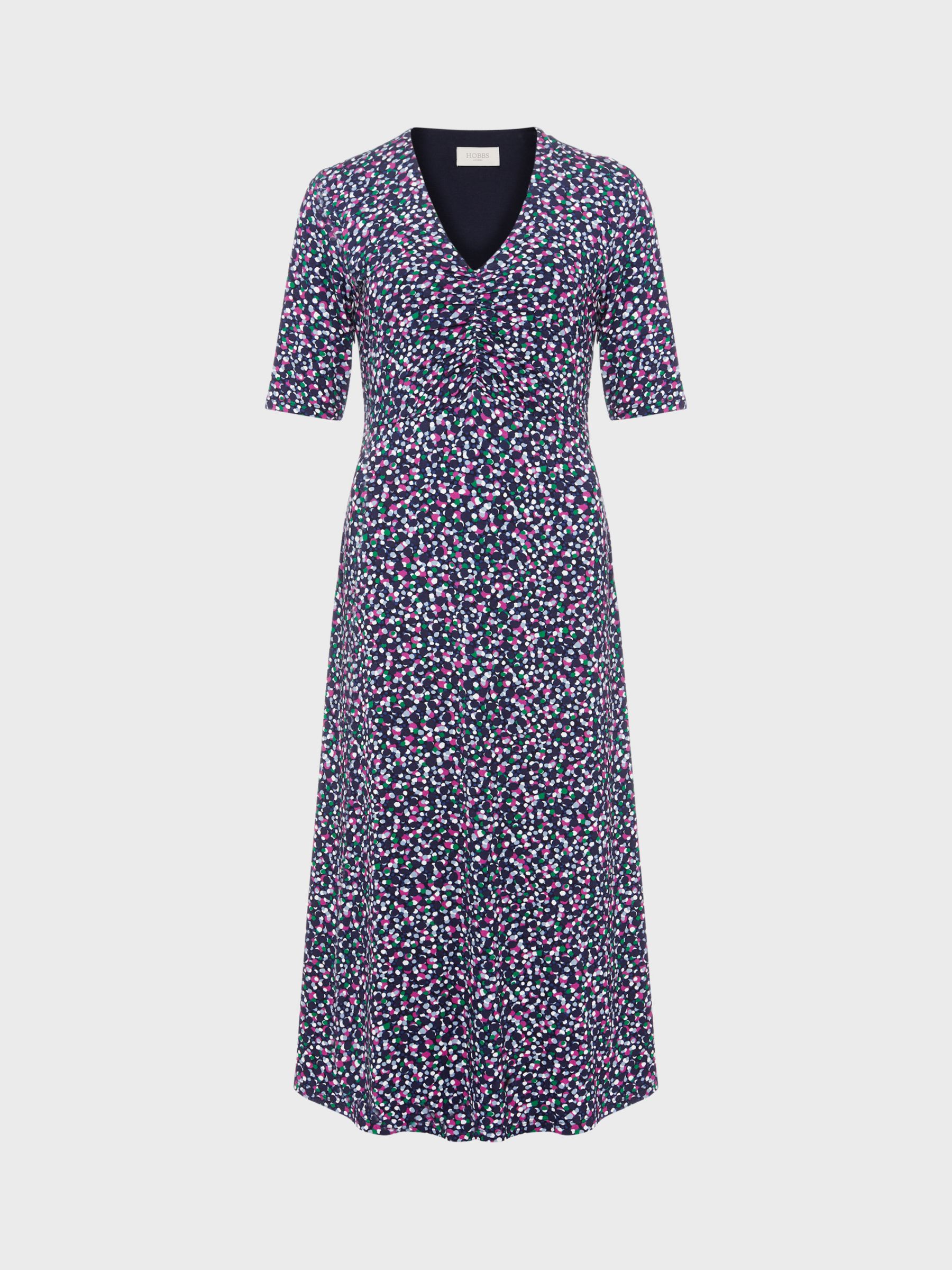 Hobbs Frankie Spot Print Midi Dress, Navy/Multi, 6