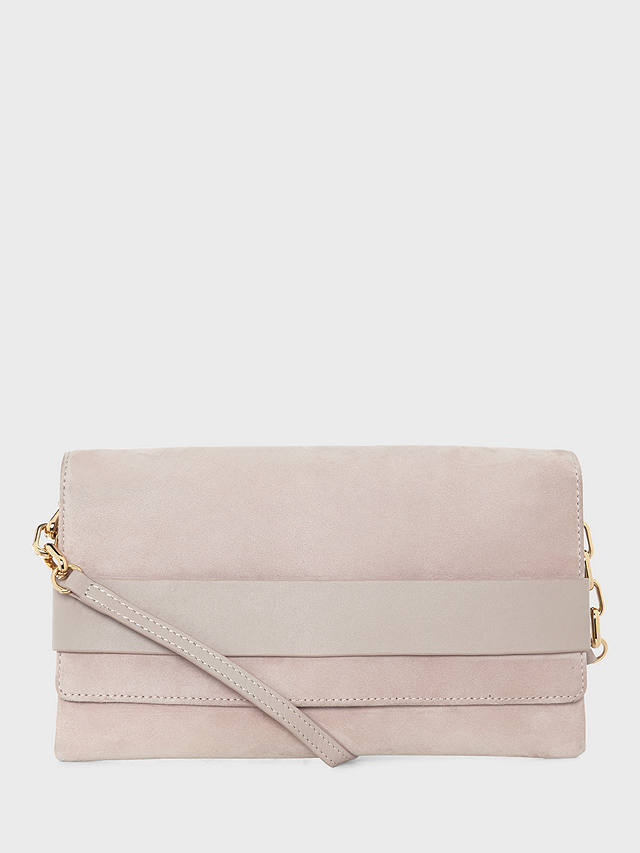 Hobbs Honour Suede and Leather Clutch Bag, Oyster