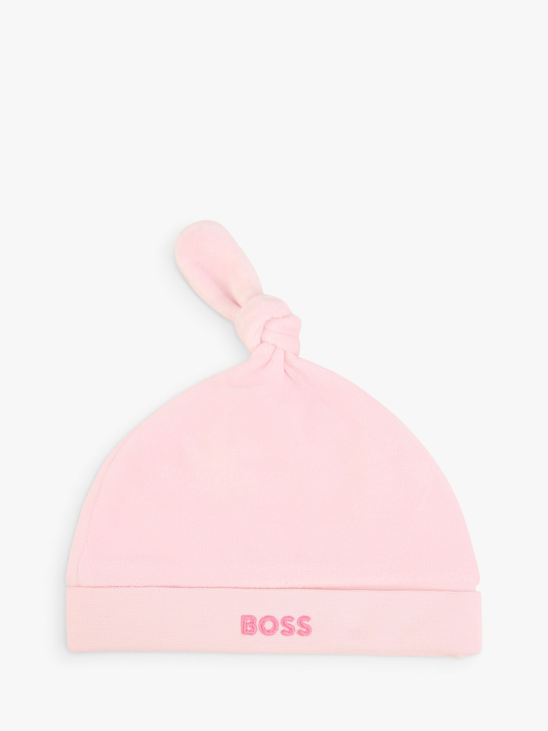 BOSS Baby Logo Velvet Knot Pull On Hat, Light Pink, 9-12 months