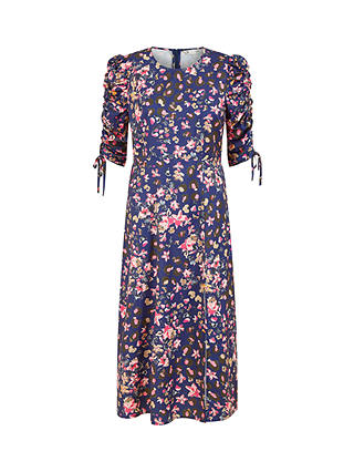 Yumi Floral Print Ruched Midi Dress, Navy