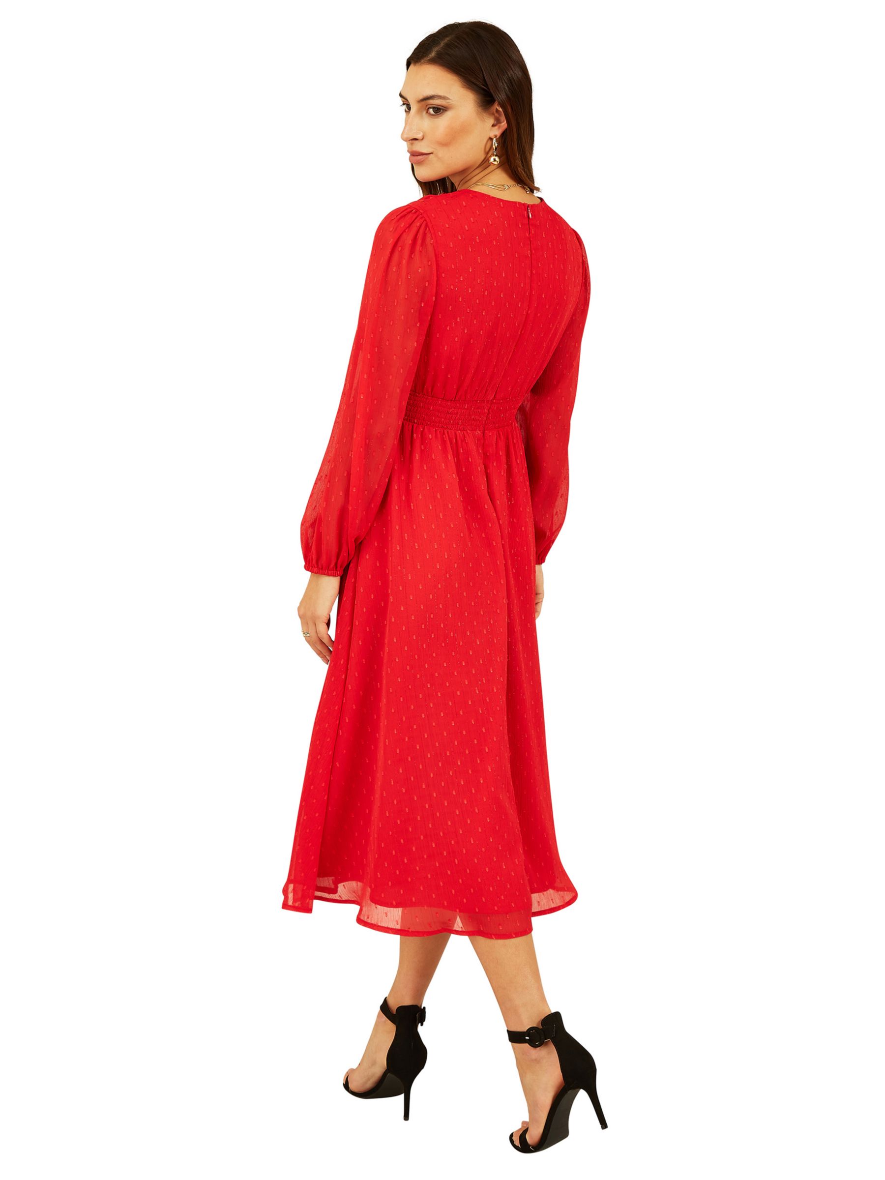 Buy Yumi Metallic Dobby Long Sleeve Midi Dress, Red Online at johnlewis.com