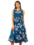 Yumi Floral Skater Dress, Teal/Multi, Teal/Multi