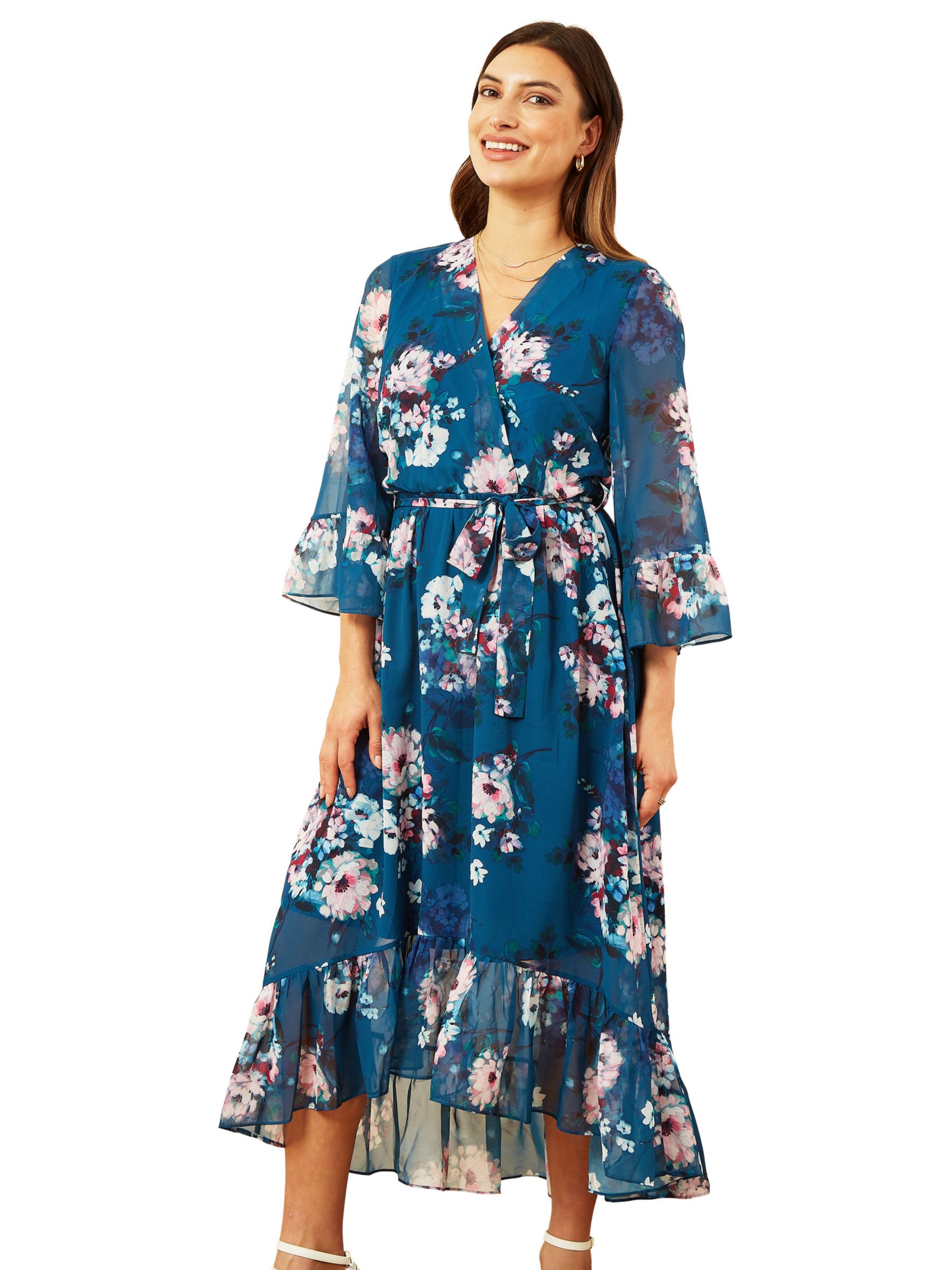 Yumi Watercolour Floral Midi Dress, Teal