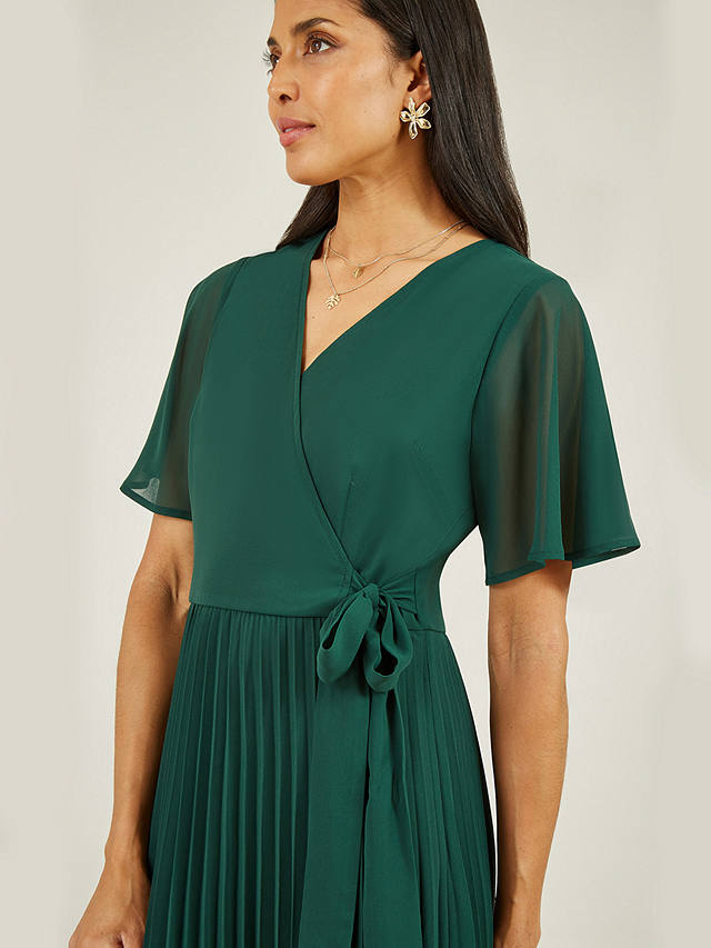 Yumi Pleated Wrap Over Midi Dress, Green at John Lewis & Partners