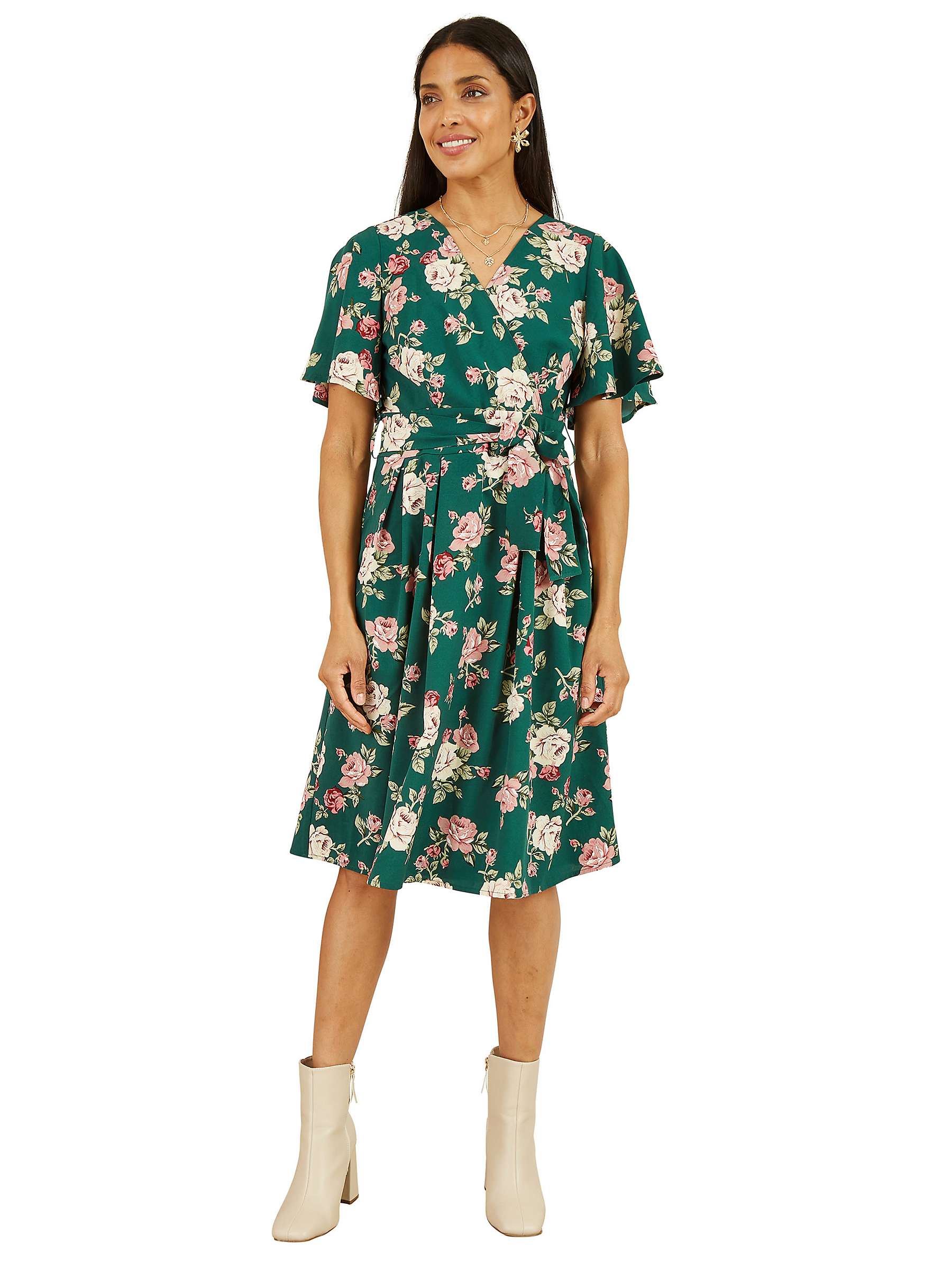 Buy Mela London Floral Wrap Angel Sleeve Dress, Green/Multi Online at johnlewis.com