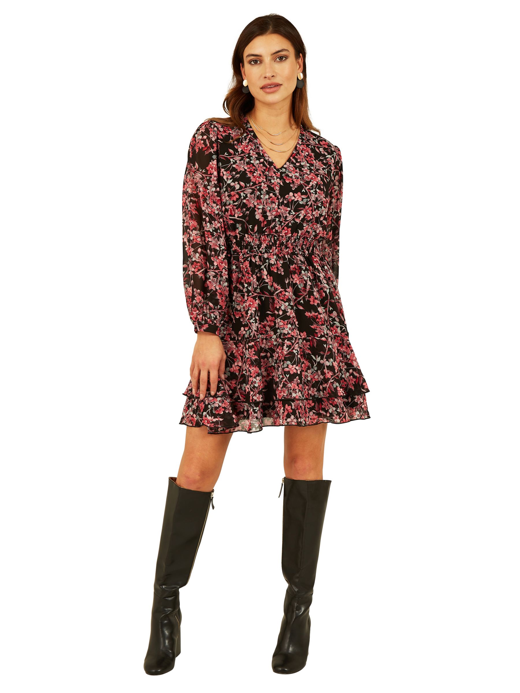 Buy Mela London Blossom Ruffle Mini Dress, Black Online at johnlewis.com