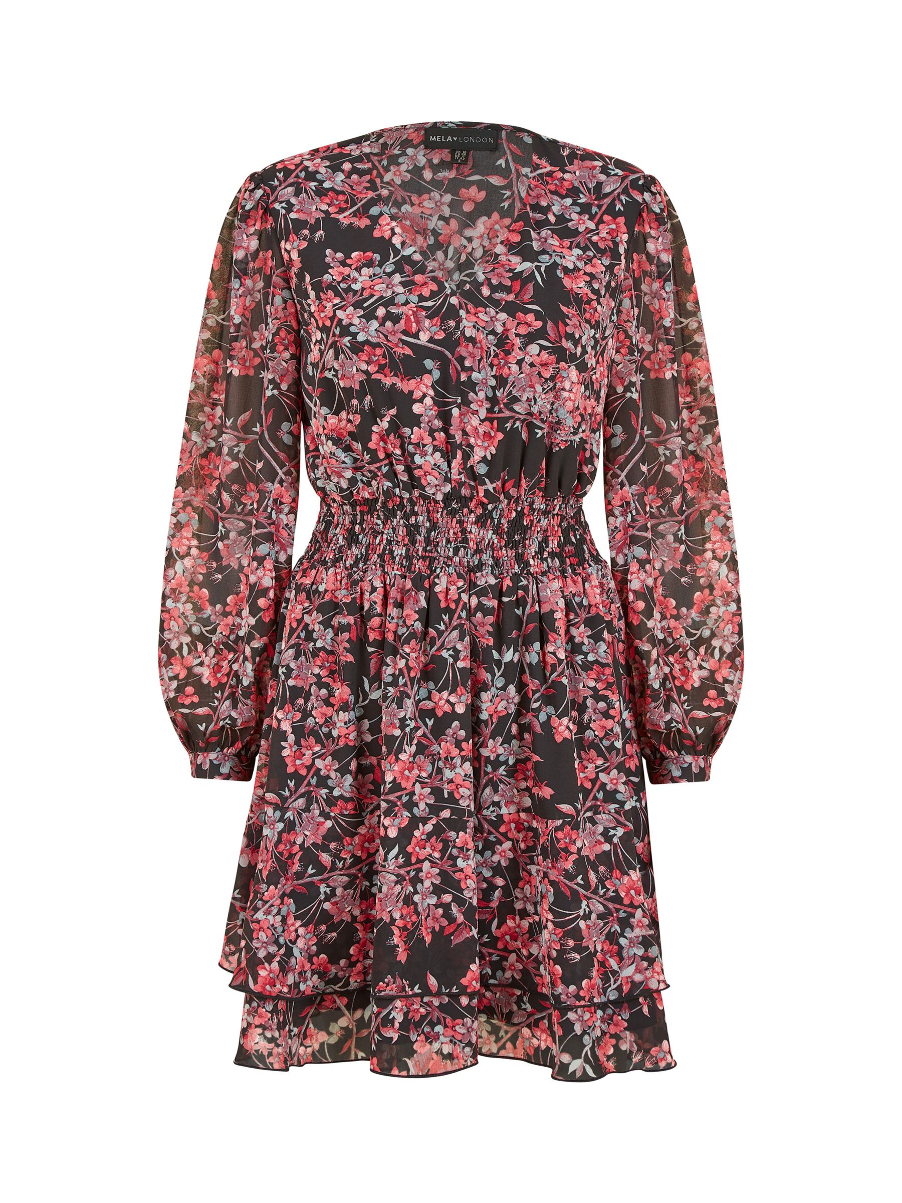 Mela London Blossom Ruffle Mini Dress, Black at John Lewis & Partners