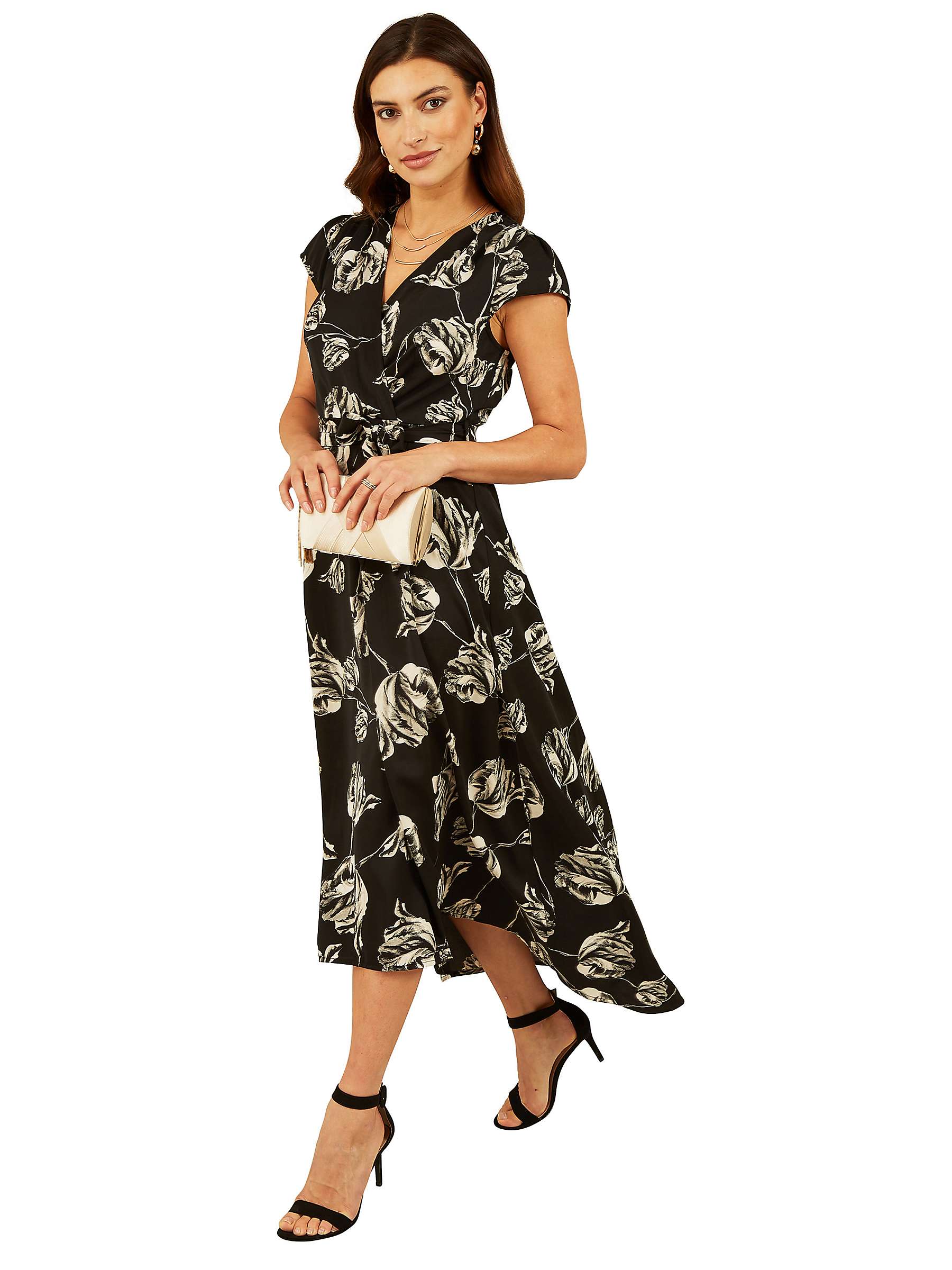 Buy Mela London Rose Print Wrap Midi Dress, Black Online at johnlewis.com