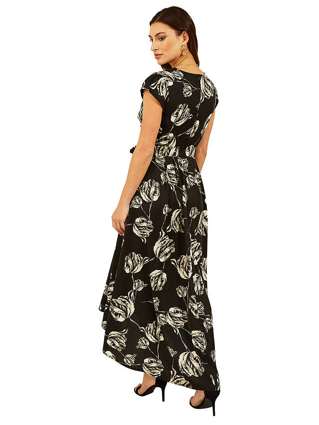 Mela London Rose Print Wrap Midi Dress, Black