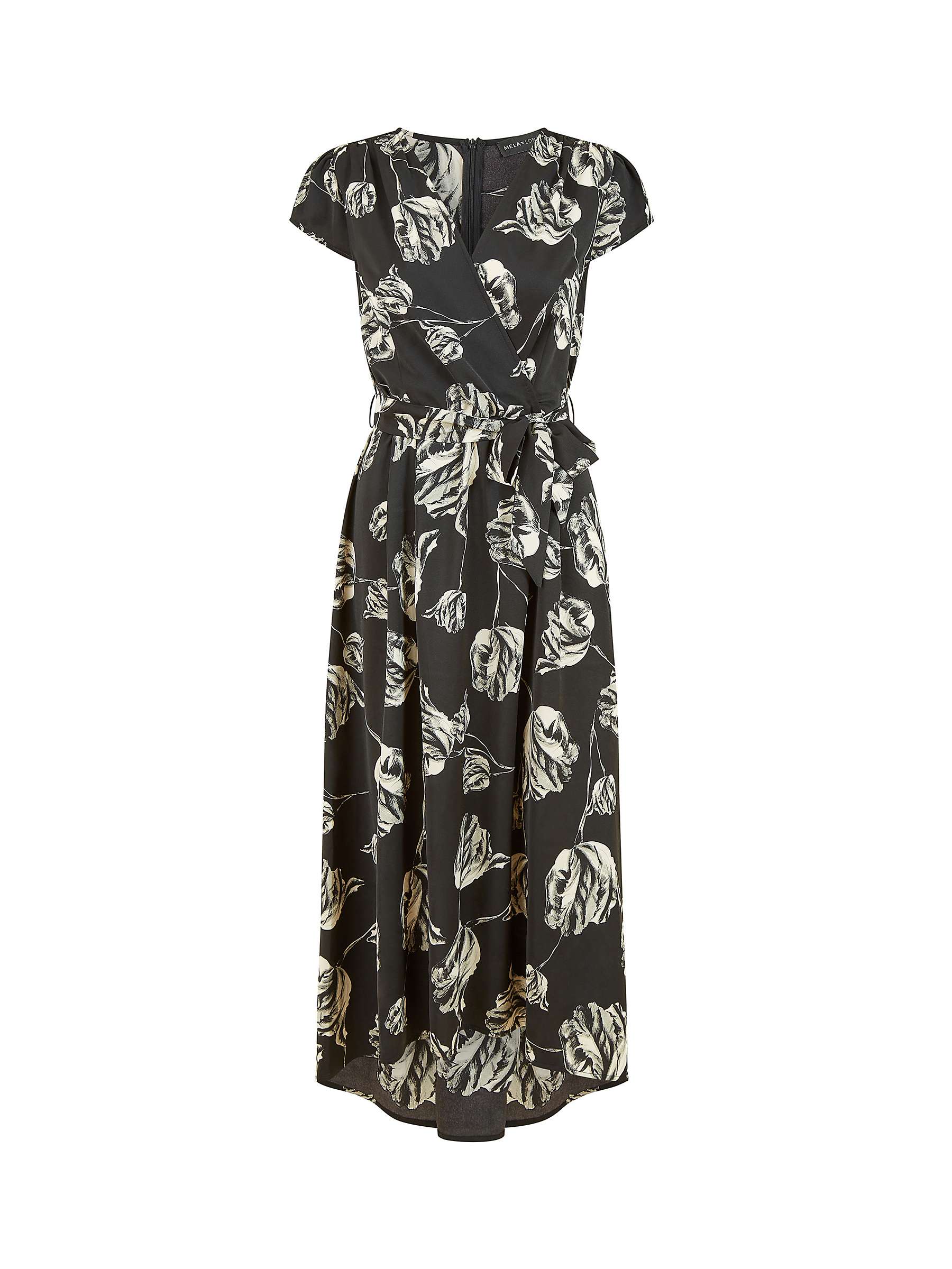 Buy Mela London Rose Print Wrap Midi Dress, Black Online at johnlewis.com