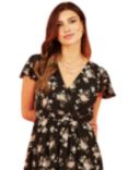 Mela London Floral Wrap Skater Mini Dress, Black