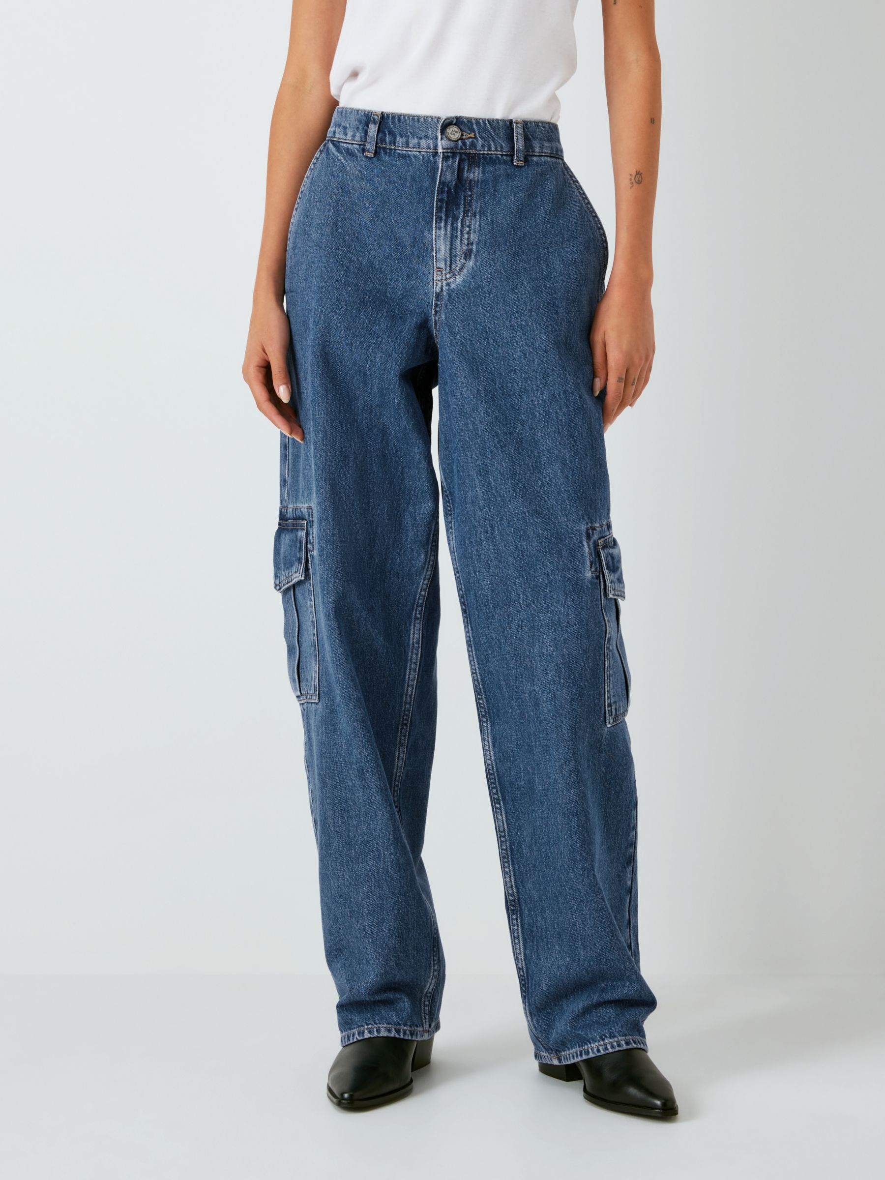 AND/OR Culver Cargo Jeans, Mid Blue Wash at John Lewis & Partners