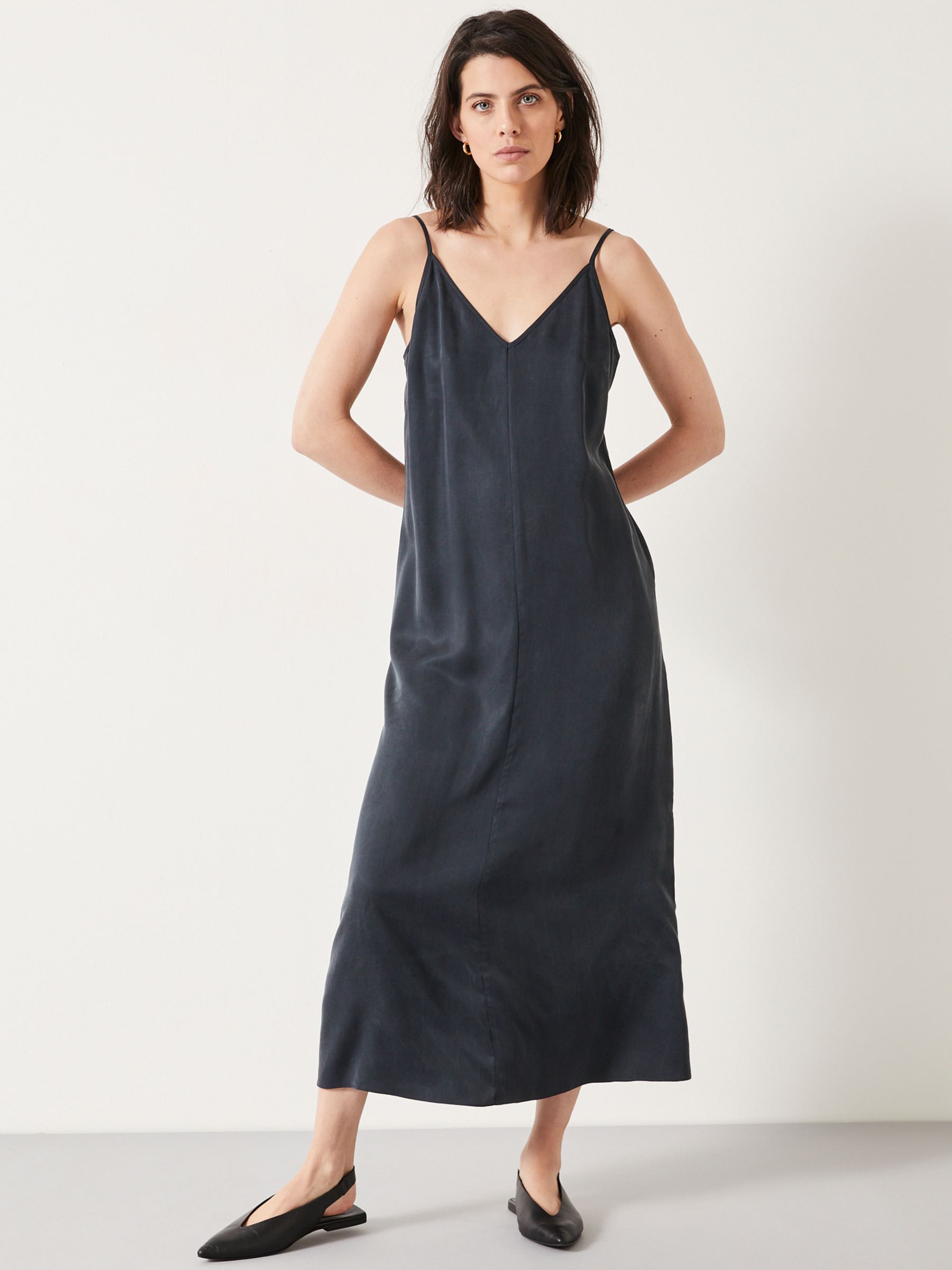 HUSH Eloise Slip Midi Dress, Washed Black at John Lewis & Partners