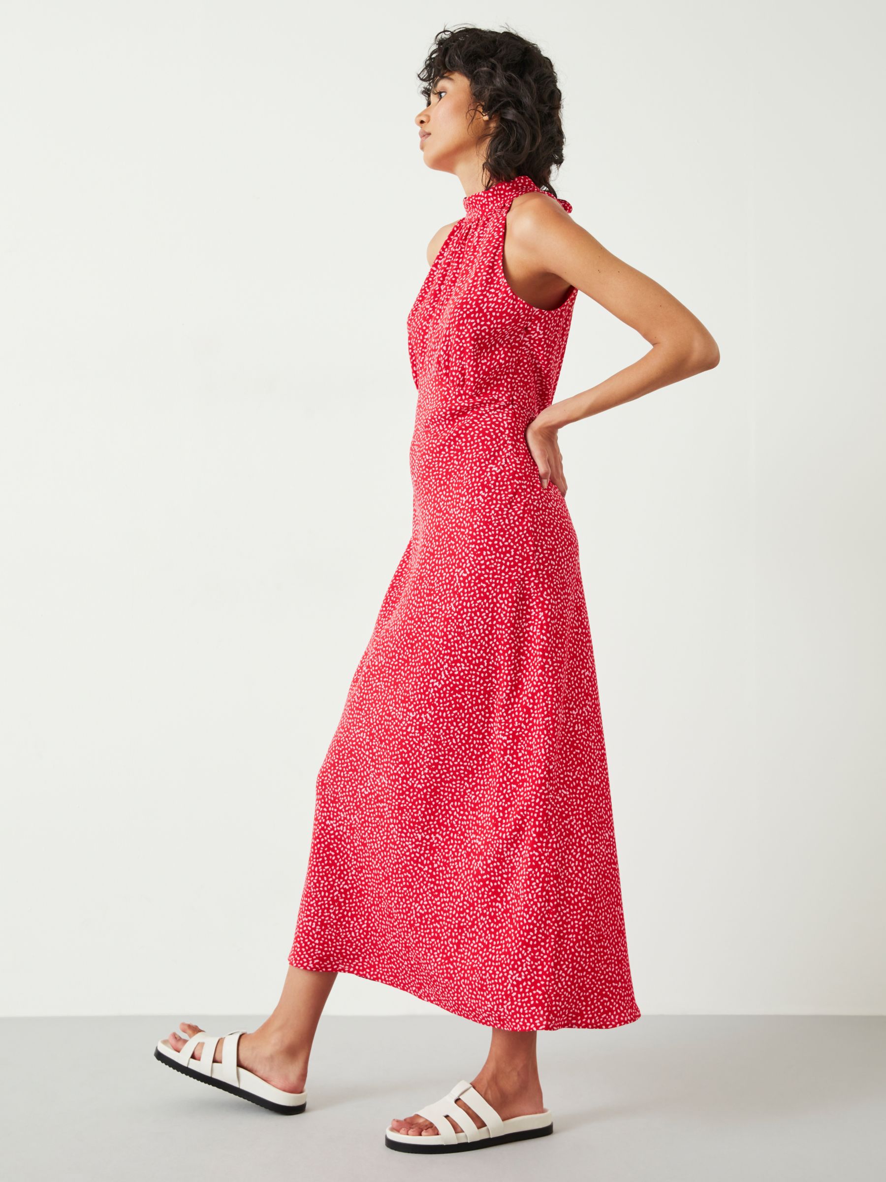HUSH Eliza Halter Sleeveless Midi Dress, Mini Mark Red, 10