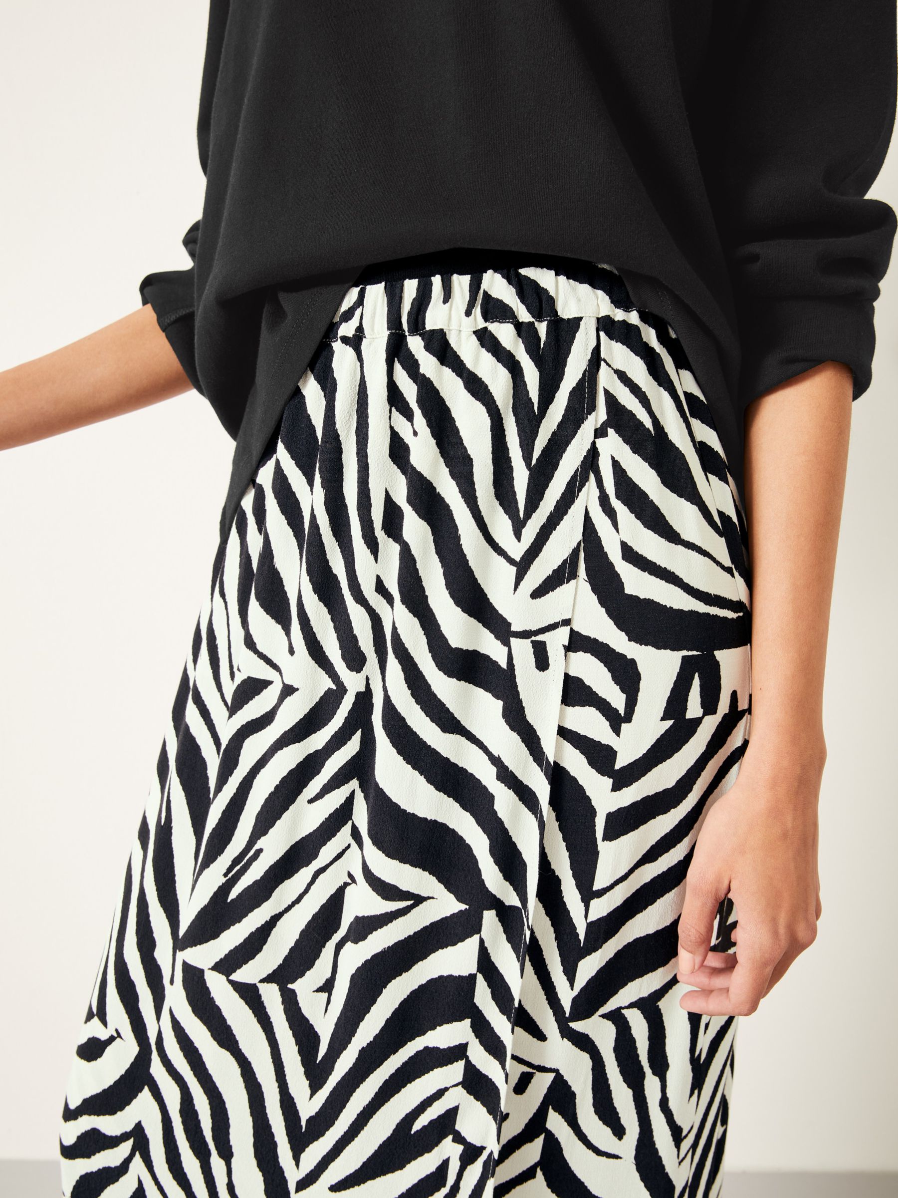 HUSH Zebra Patchwork Wrap Maxi Skirt, Black/White at John Lewis & Partners