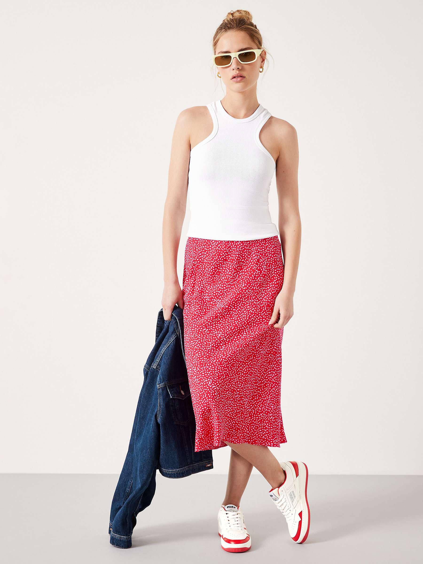 Buy HUSH Ayana Spot Print Midi Skirt, Red/White Online at johnlewis.com