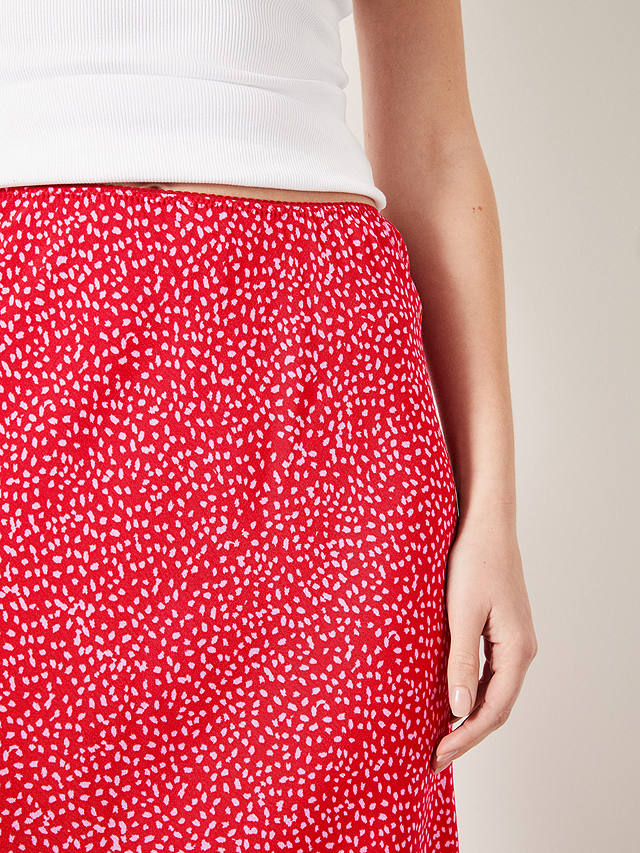 HUSH Ayana Spot Print Midi Skirt, Red/White