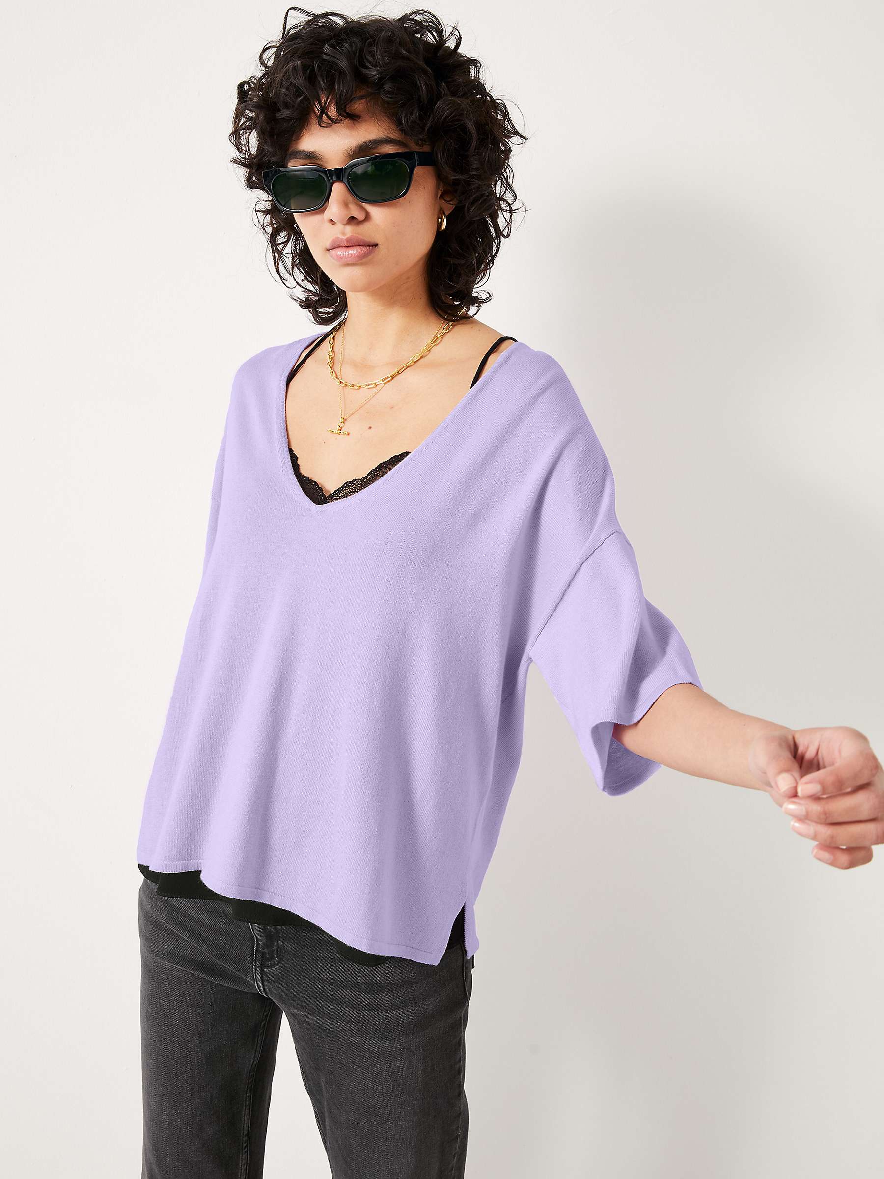 Buy HUSH Cierra V-Neck Knitted Top, Lilac Online at johnlewis.com