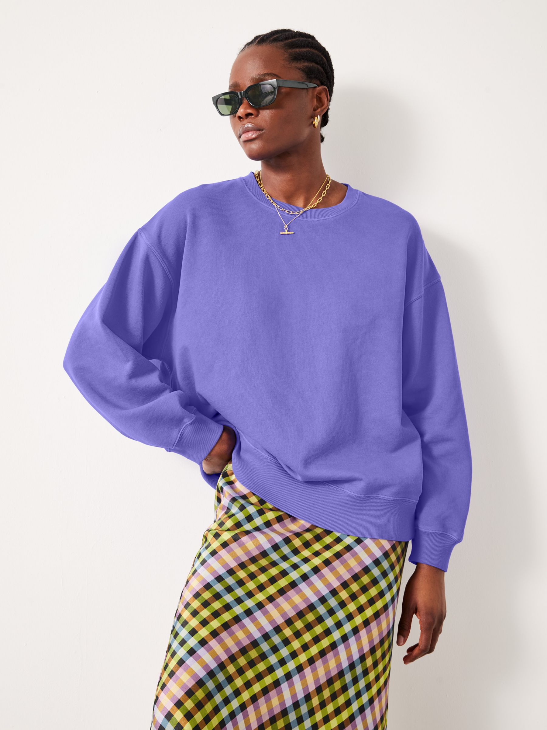HUSH Quaden Long Sleeve Sweatshirt, Purple at John Lewis & Partners