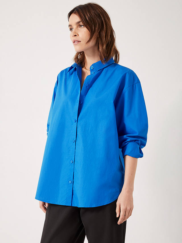 HUSH Pia Oversize Cotton Shirt, Vivid Blue at John Lewis & Partners