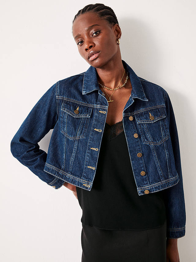 hush Ciara Cropped Denim Jacket, Authentic Blue at John Lewis & Partners