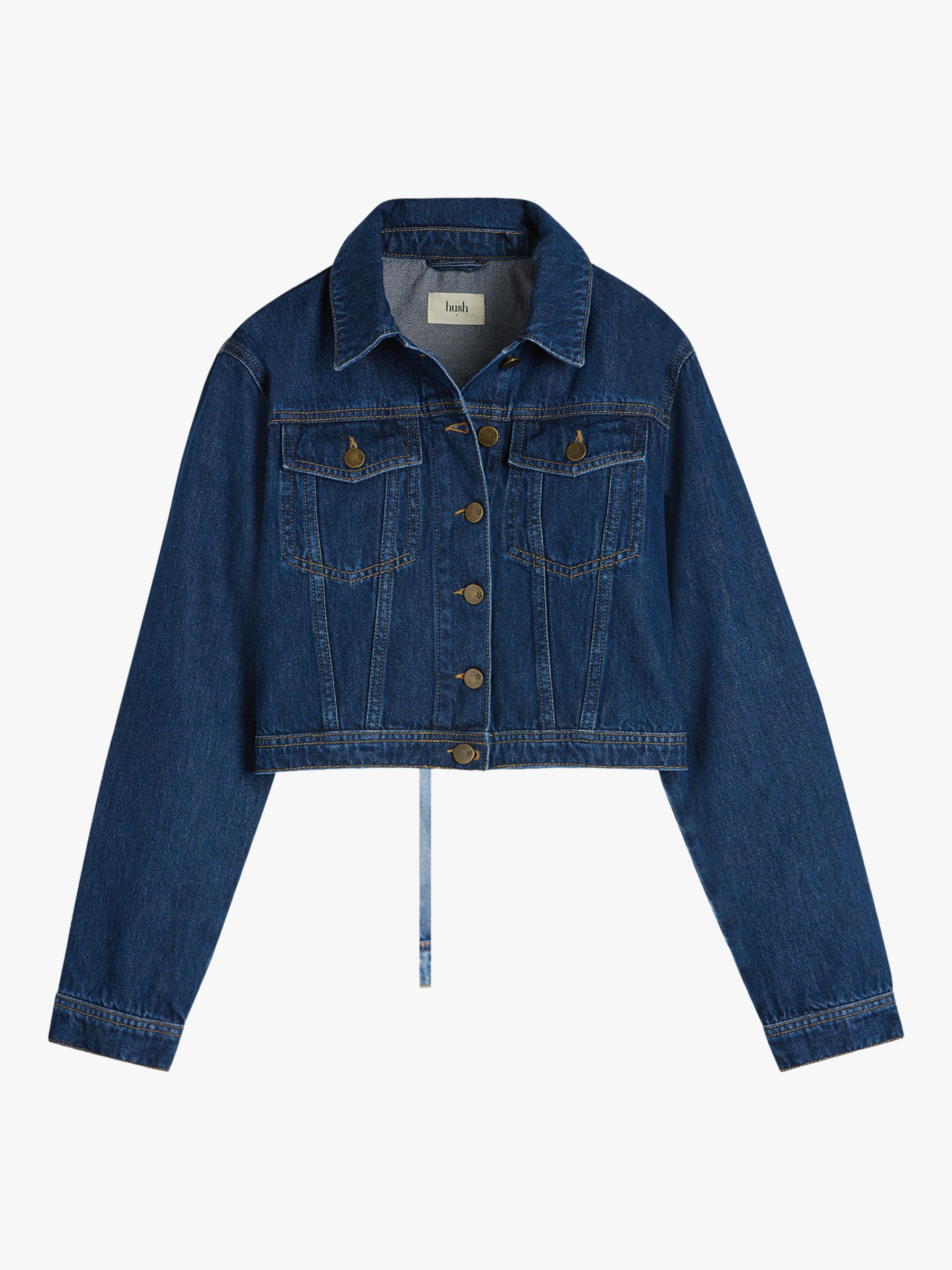 HUSH Ciara Cropped Denim Jacket, Authentic Blue at John Lewis & Partners