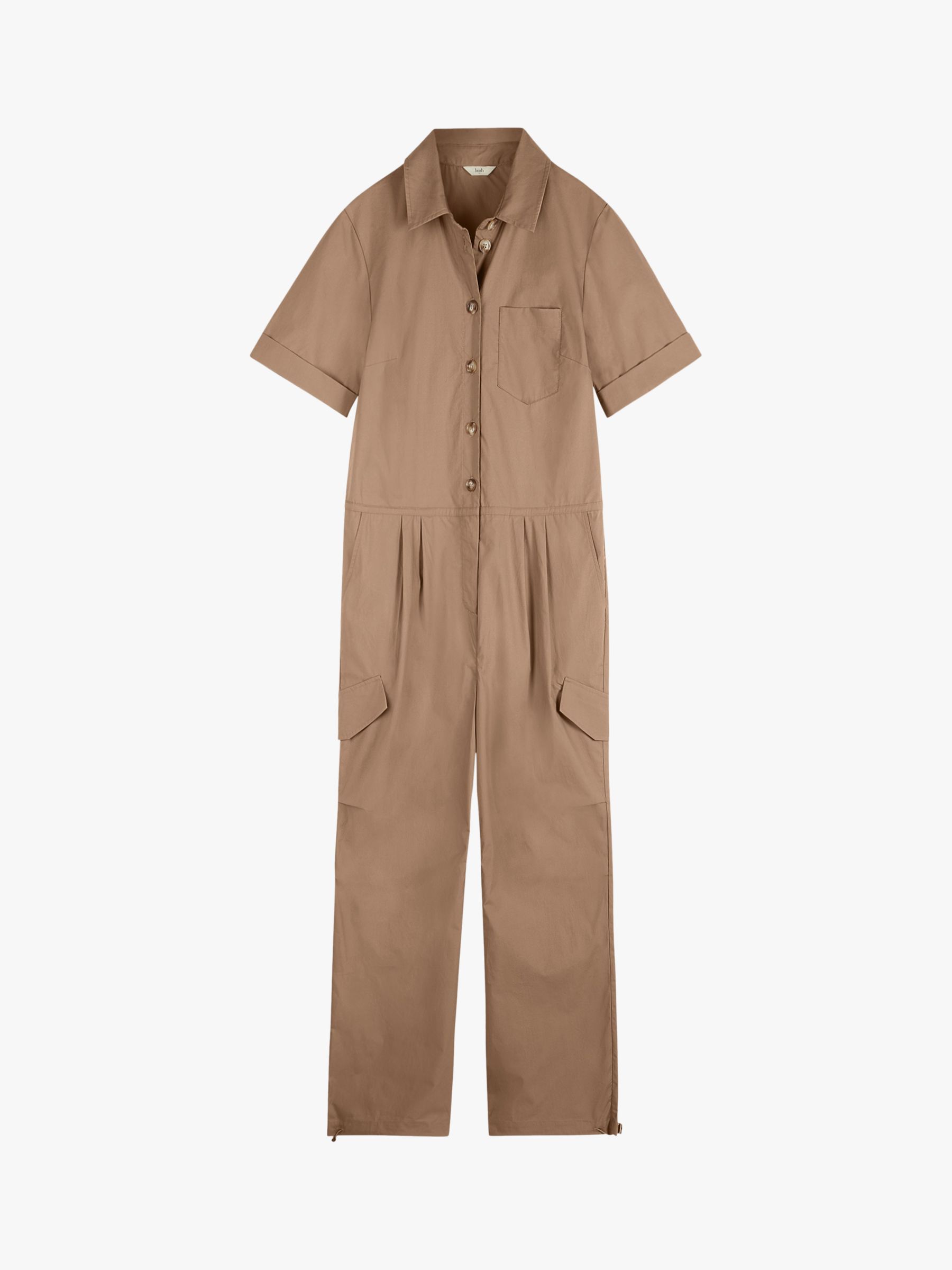 HUSH Cargo Short Sleeve Cotton Jumpsuit, Caramel Coffee, 8