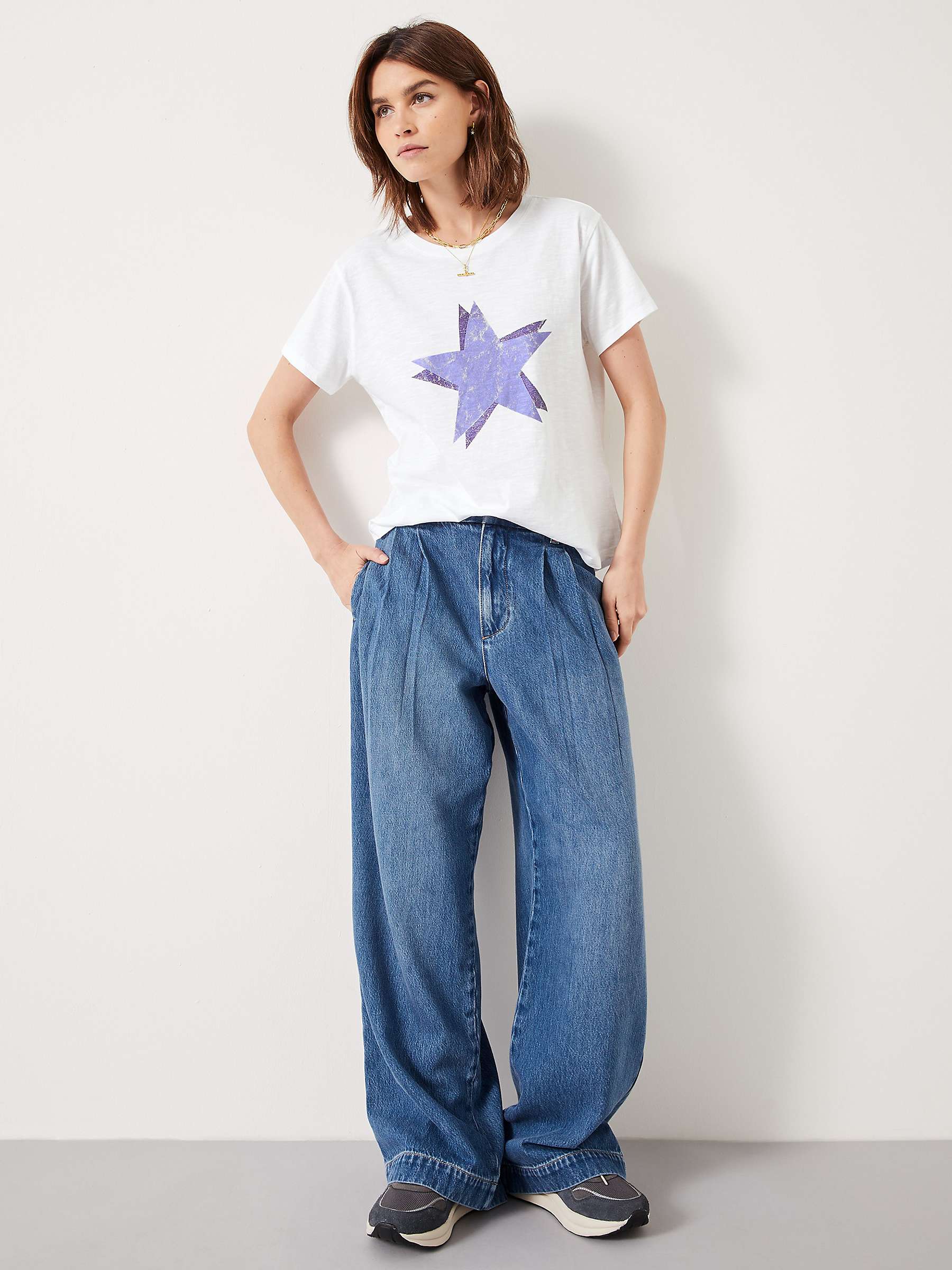 HUSH Double Star Relaxed T-Shirt, White/Purple at John Lewis & Partners