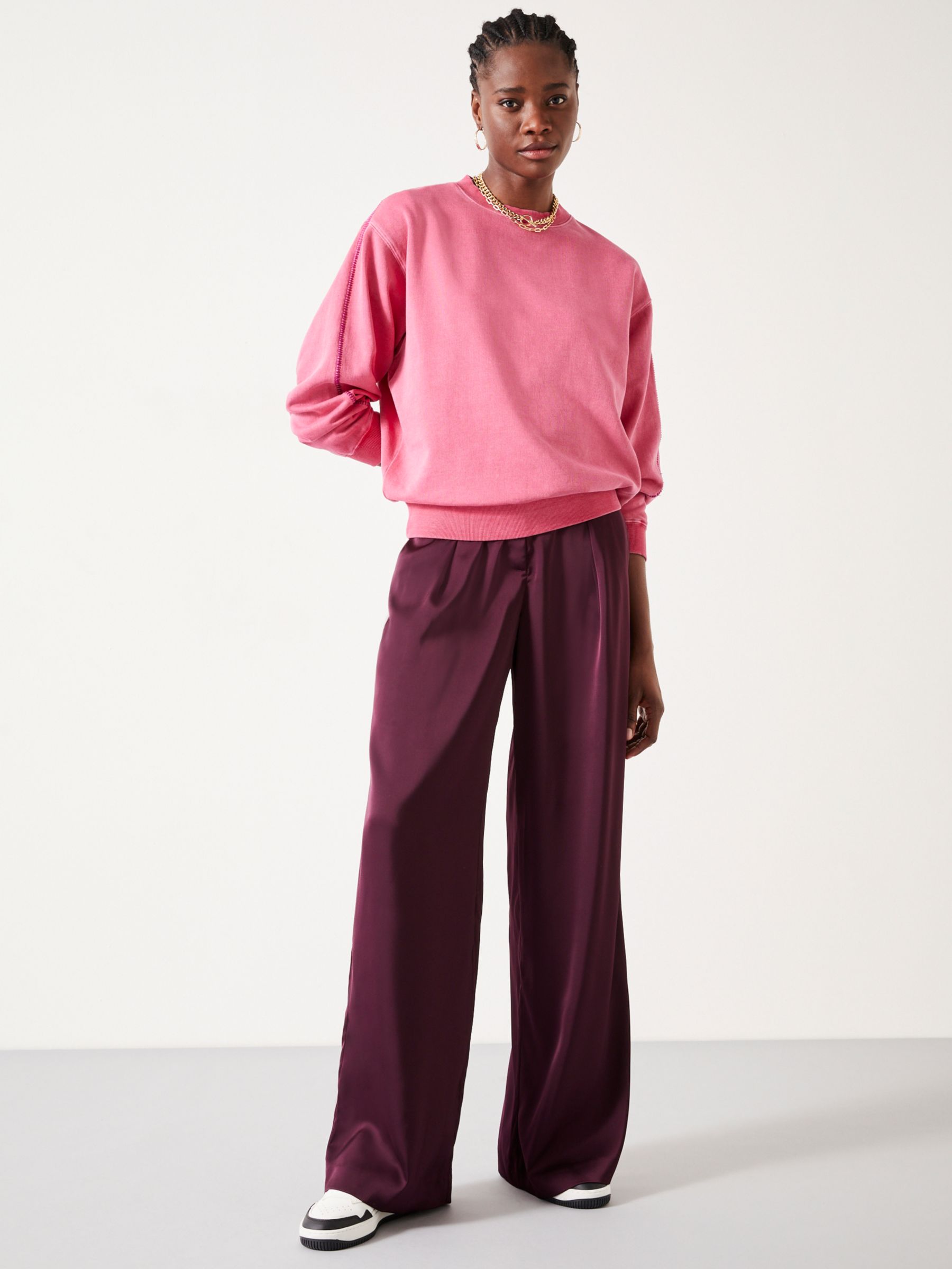HUSH Melanie Satin Trousers, Purple at John Lewis & Partners
