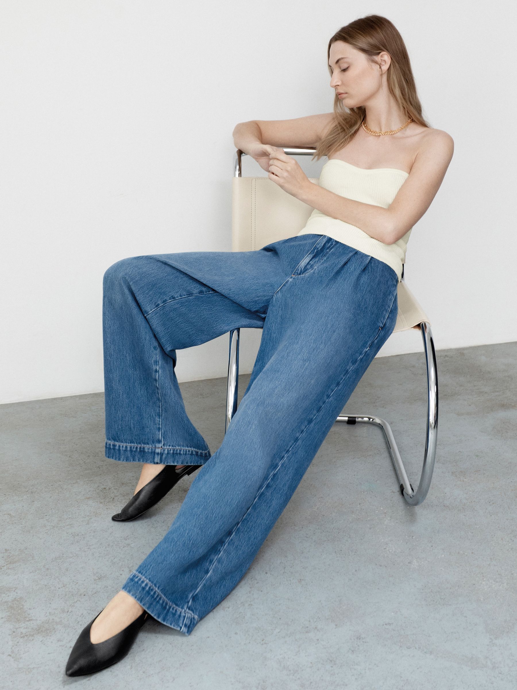 HUSH Lya Pleated Wide Leg Jeans, Mid Authentic at John Lewis & Partners