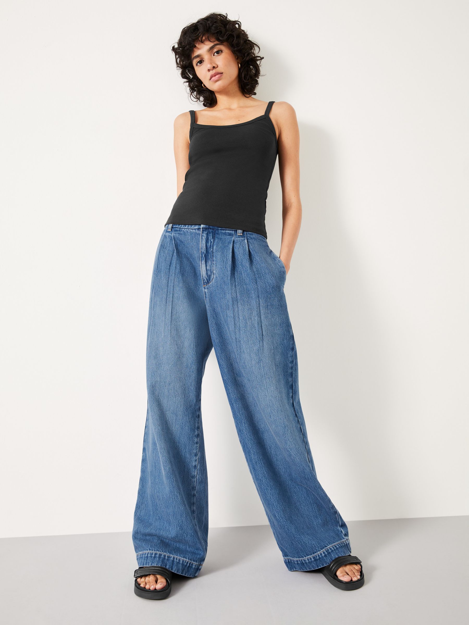 HUSH Lya Pleated Wide Leg Jeans, Mid Authentic, 10