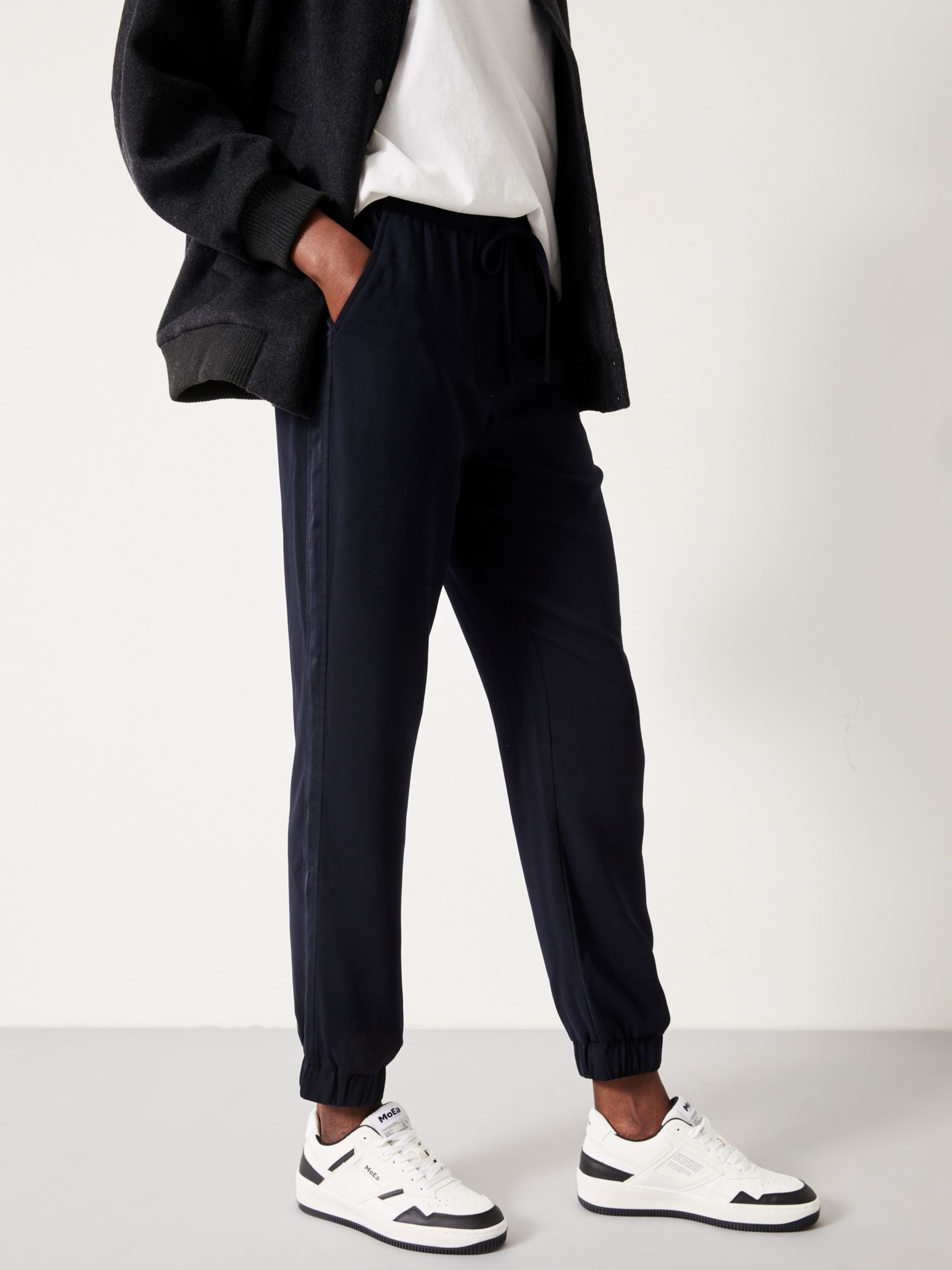 HUSH Crepe Cuffed Trousers, Midnight Navy at John Lewis & Partners