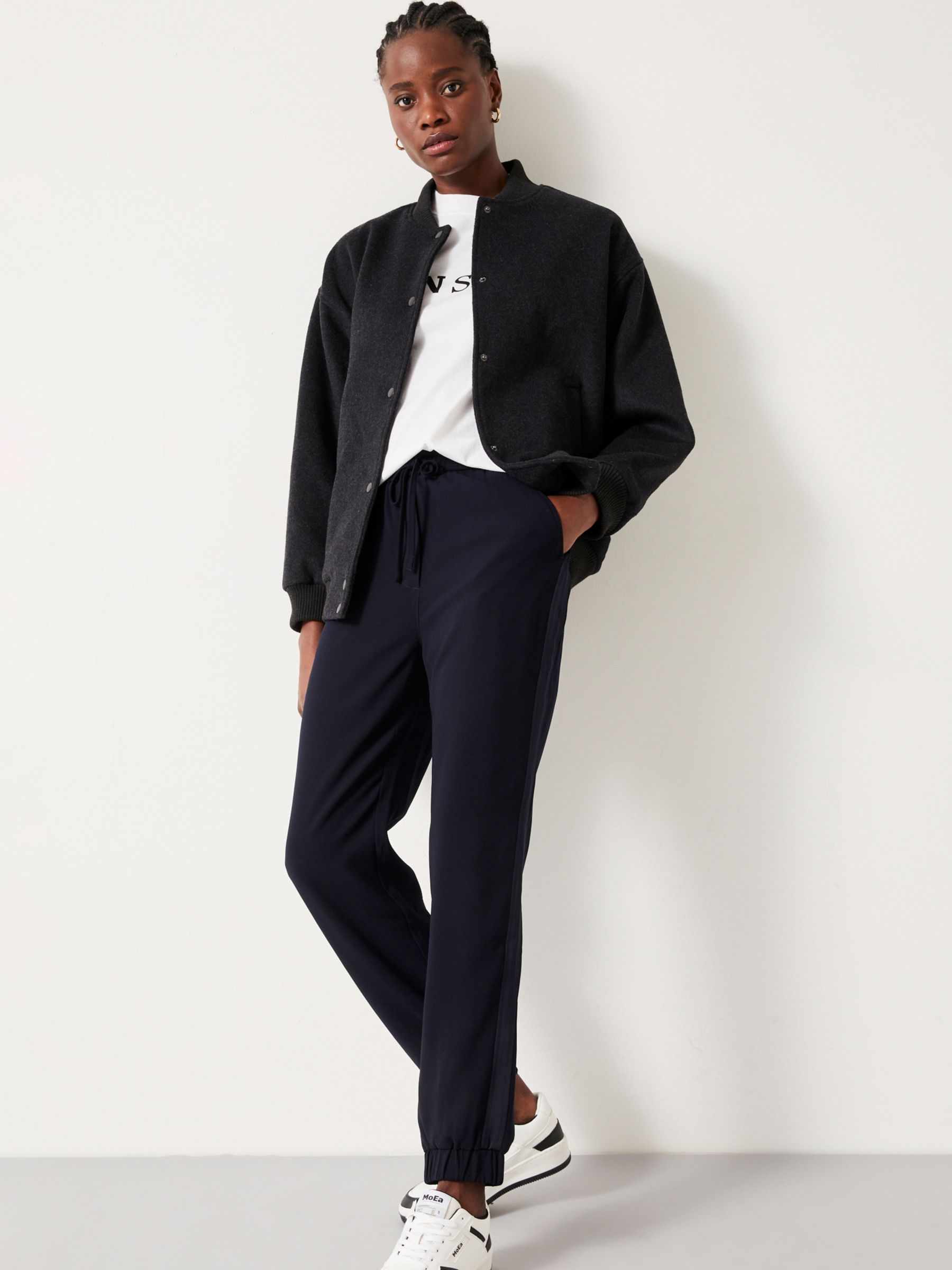 HUSH Crepe Cuffed Trousers, Midnight Navy at John Lewis & Partners