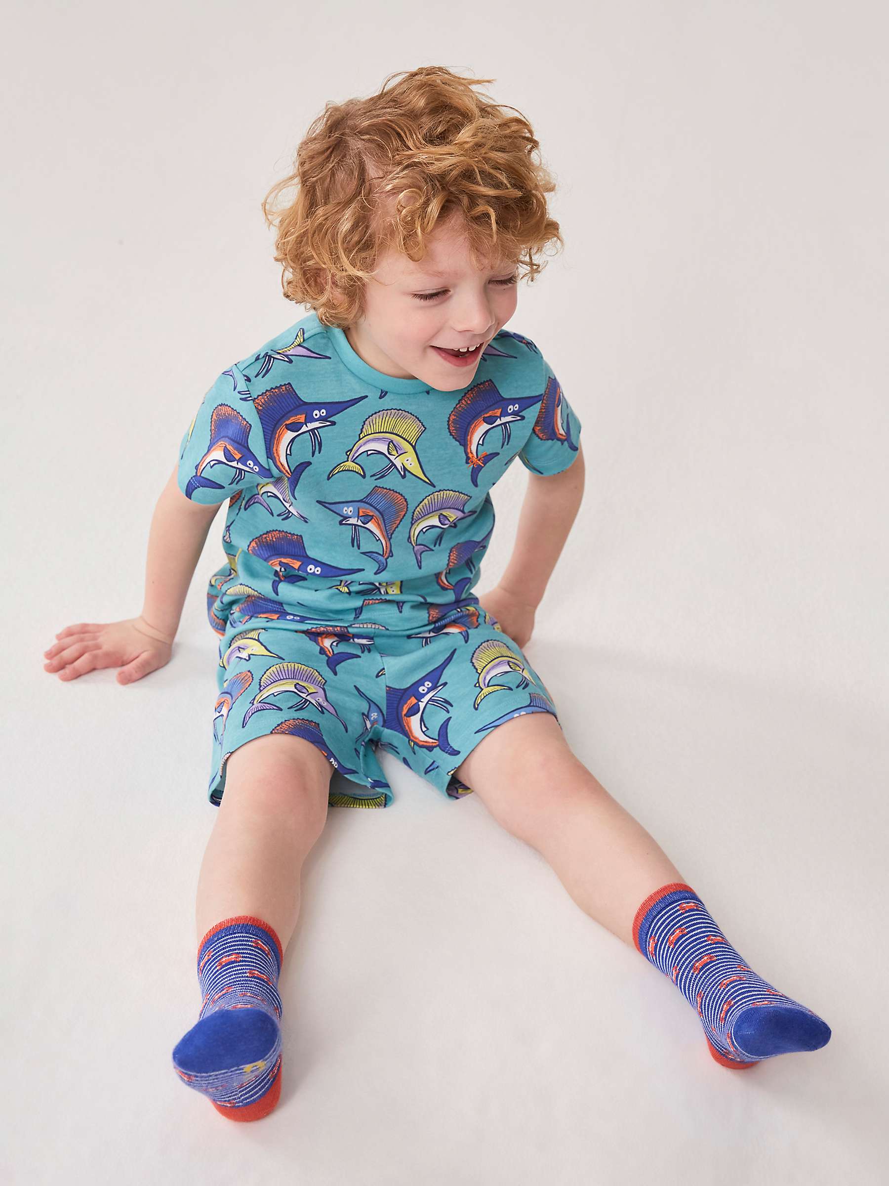 Buy Crew Clothing Kids' Cotton Shortie Pyjama Set, Mid Blue Online at johnlewis.com