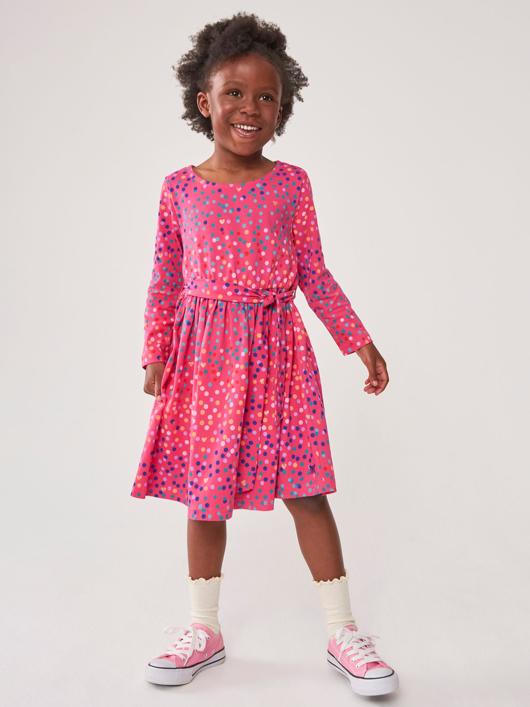Crew Clothing Kids' Printed Cotton Jersey Dress, Mid Pink, 6-7 years