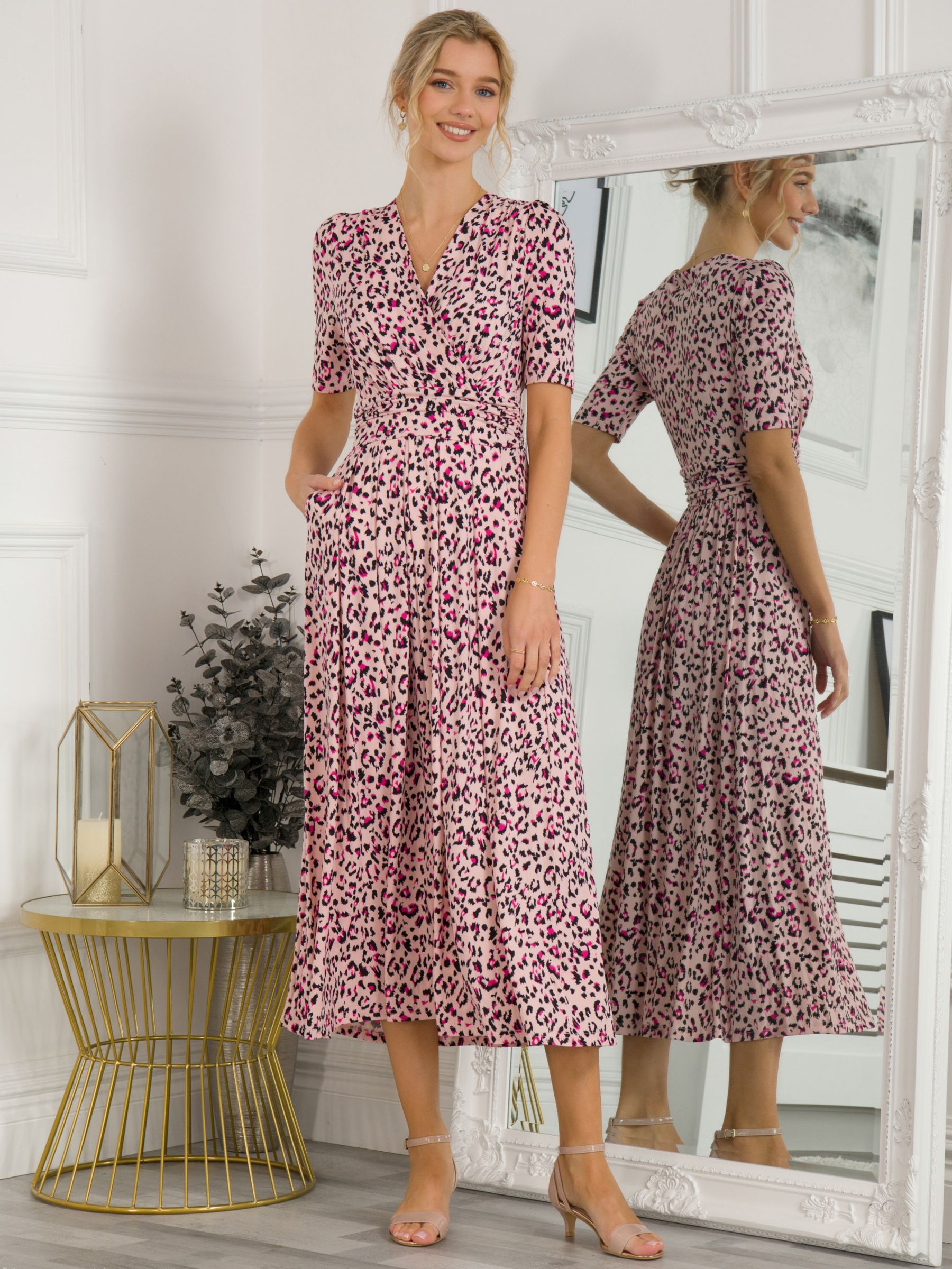 Jolie Moi Reagan Floral Print Chiffon Midi Dress, Pink