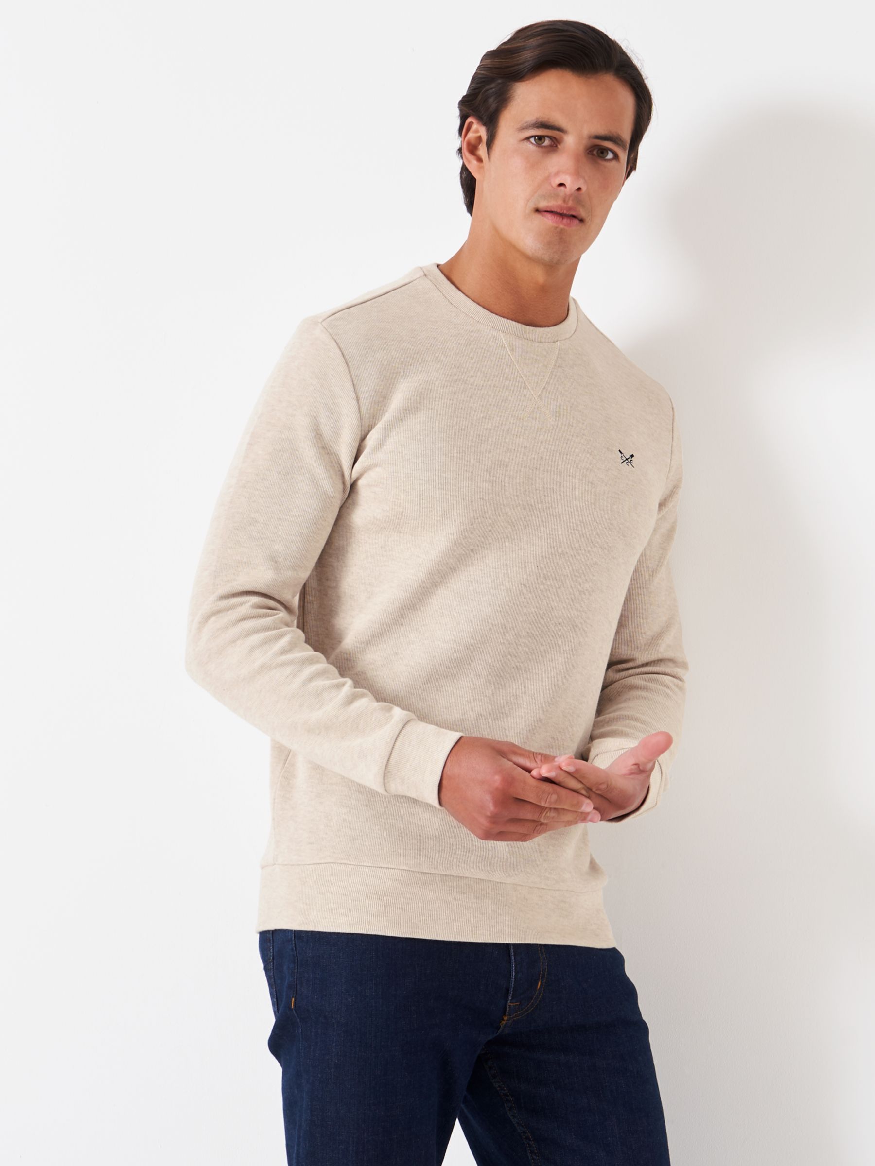 Crew Clothing French Rib Crew Neck Jumper, Beige at John Lewis & Partners