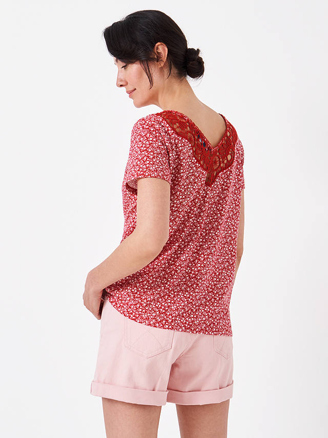 Crew Clothing Iona Floral Top, Berry Red