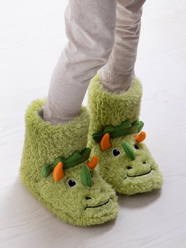totes Kids' 3D Dinosaur Boot Style Slippers, Green