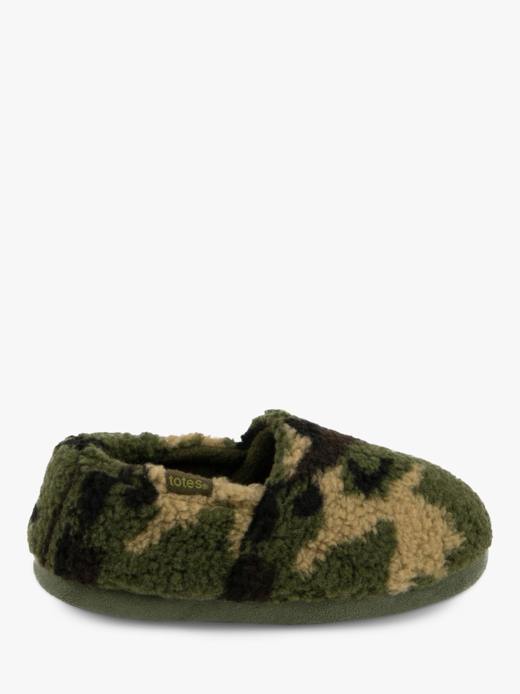 totes Kids' Camouflage Slippers, Green/Black at John Lewis & Partners