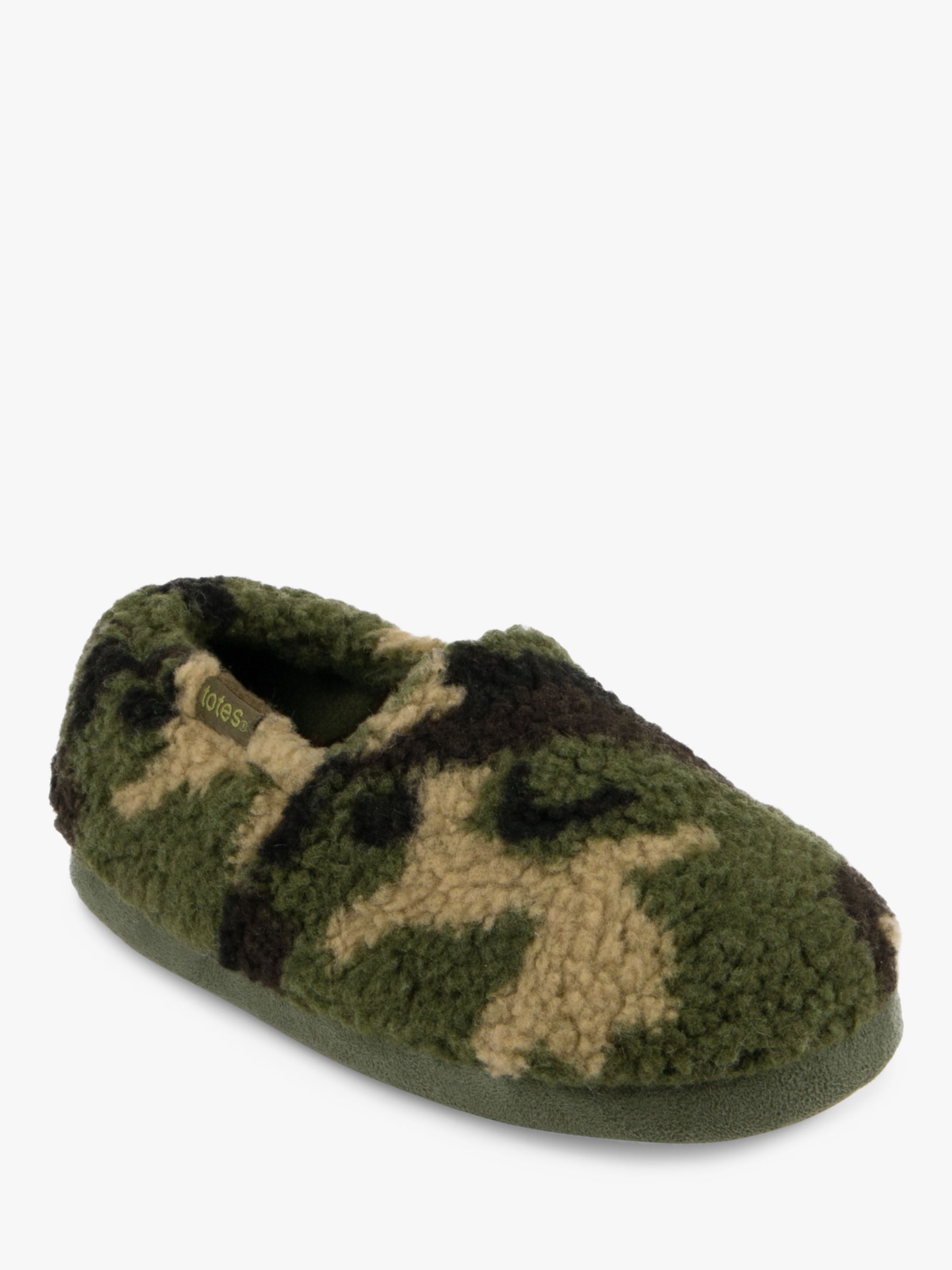 totes Kids' Camouflage Slippers, Green/Black, 11-12 Jnr