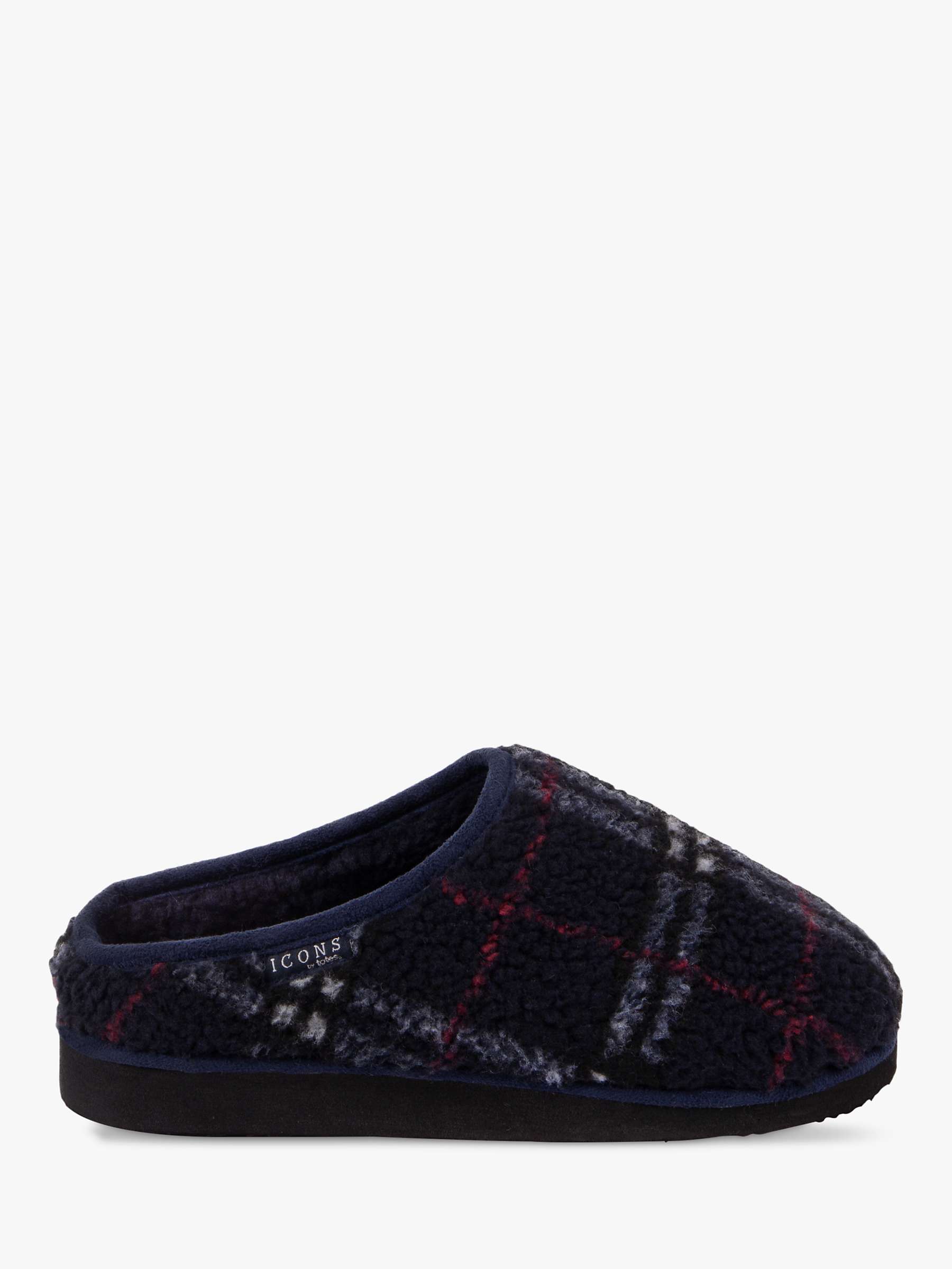 Buy totes Kids' Borg Check Mule Slippers, Navy Online at johnlewis.com