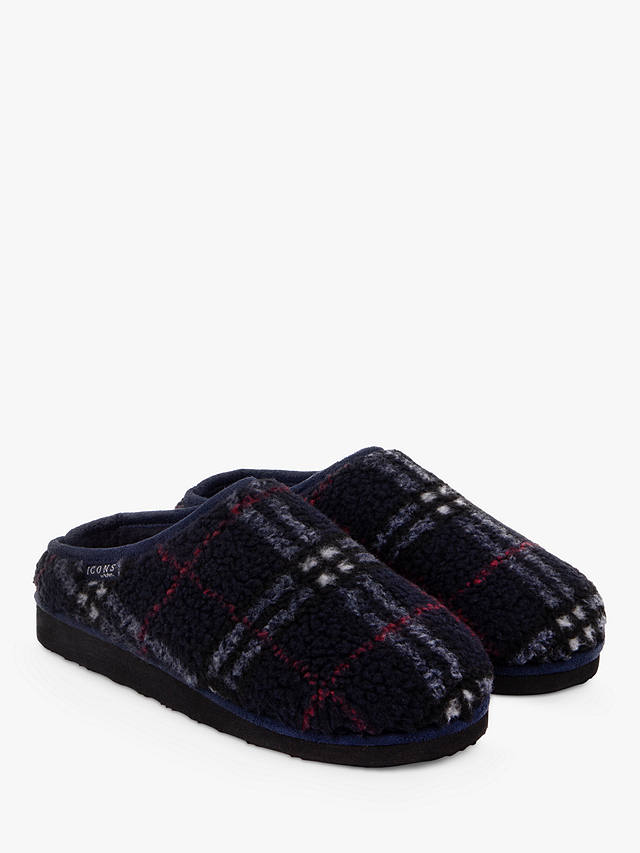 totes Kids' Borg Check Mule Slippers, Navy